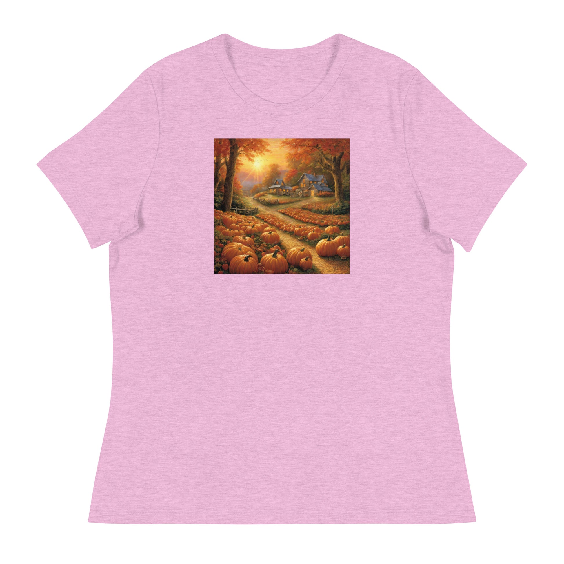 Fall Pumpkin Scene Women's Autumn T-Shirt Heather Prism Lilac