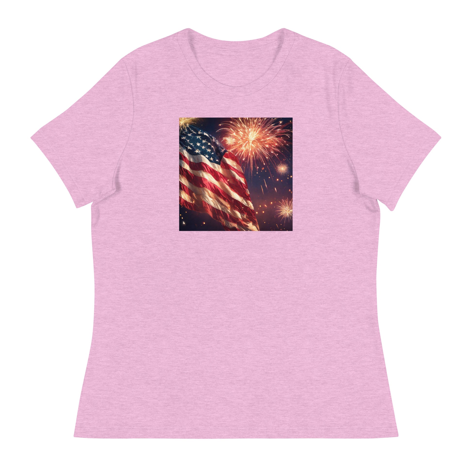 American Flag Women's 4th of July T-Shirt Heather Prism Lilac