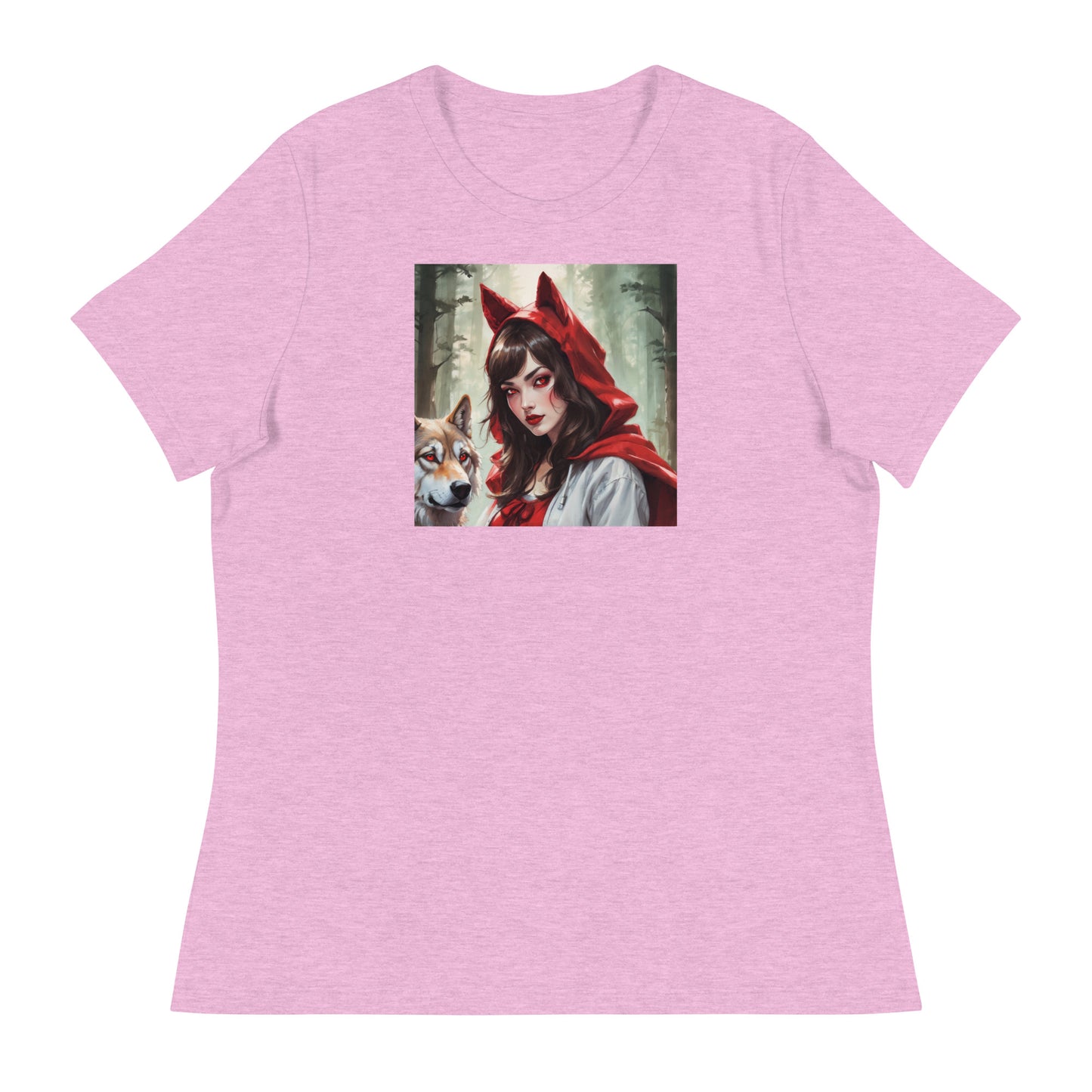 Red Riding Hood Colluding with the Wolf Women's Fairy Tale T-Shirt Heather Prism Lilac