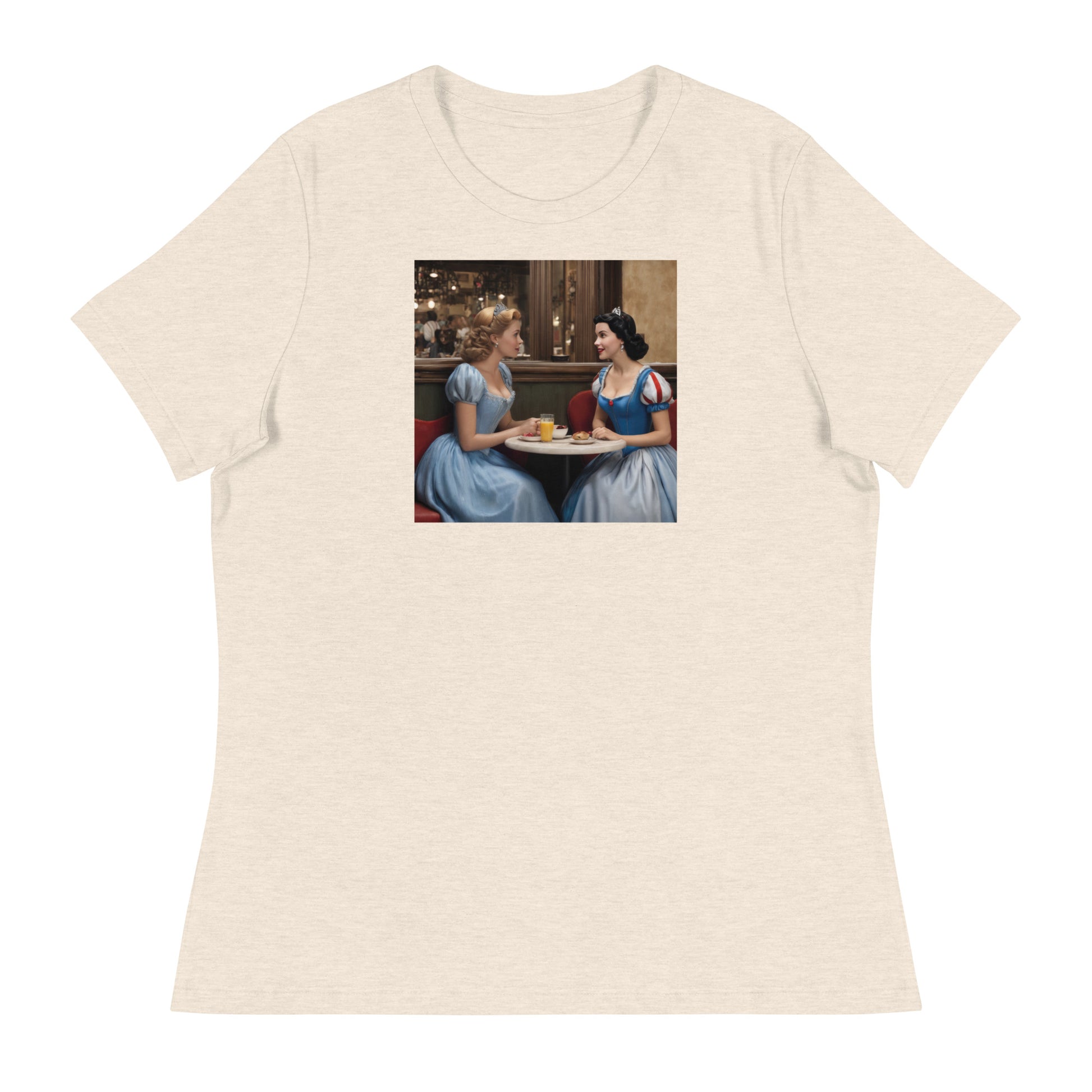 Cinderella and Snow White at a Cafe T-Shirt Heather Prism Natural