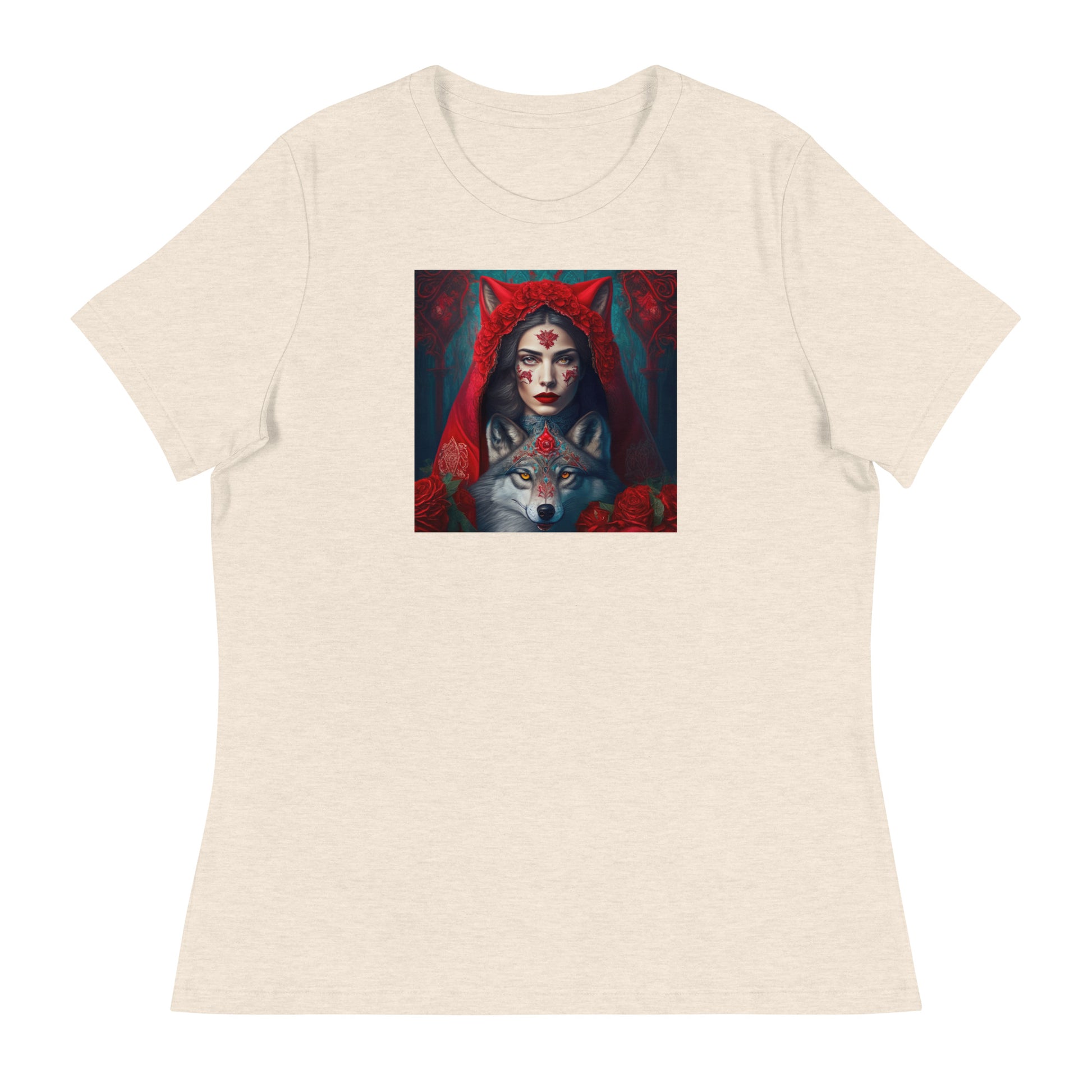 Red Riding Hood Unites with the Wolf Women's T-Shirt Heather Prism Natural