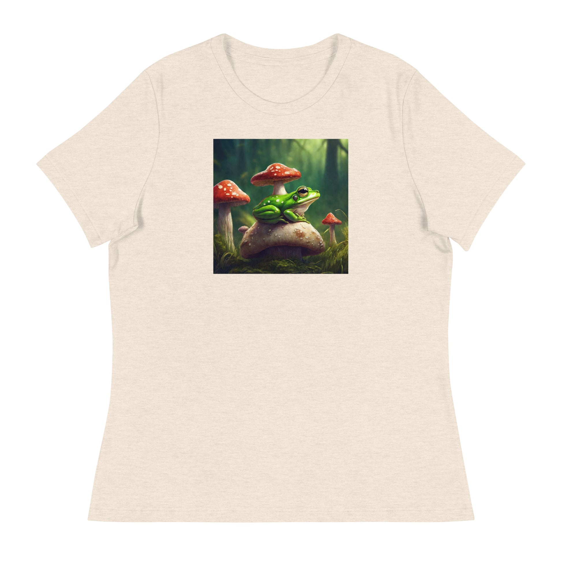 Frog & Mushrooms Women's Animal T-Shirt Heather Prism Natural