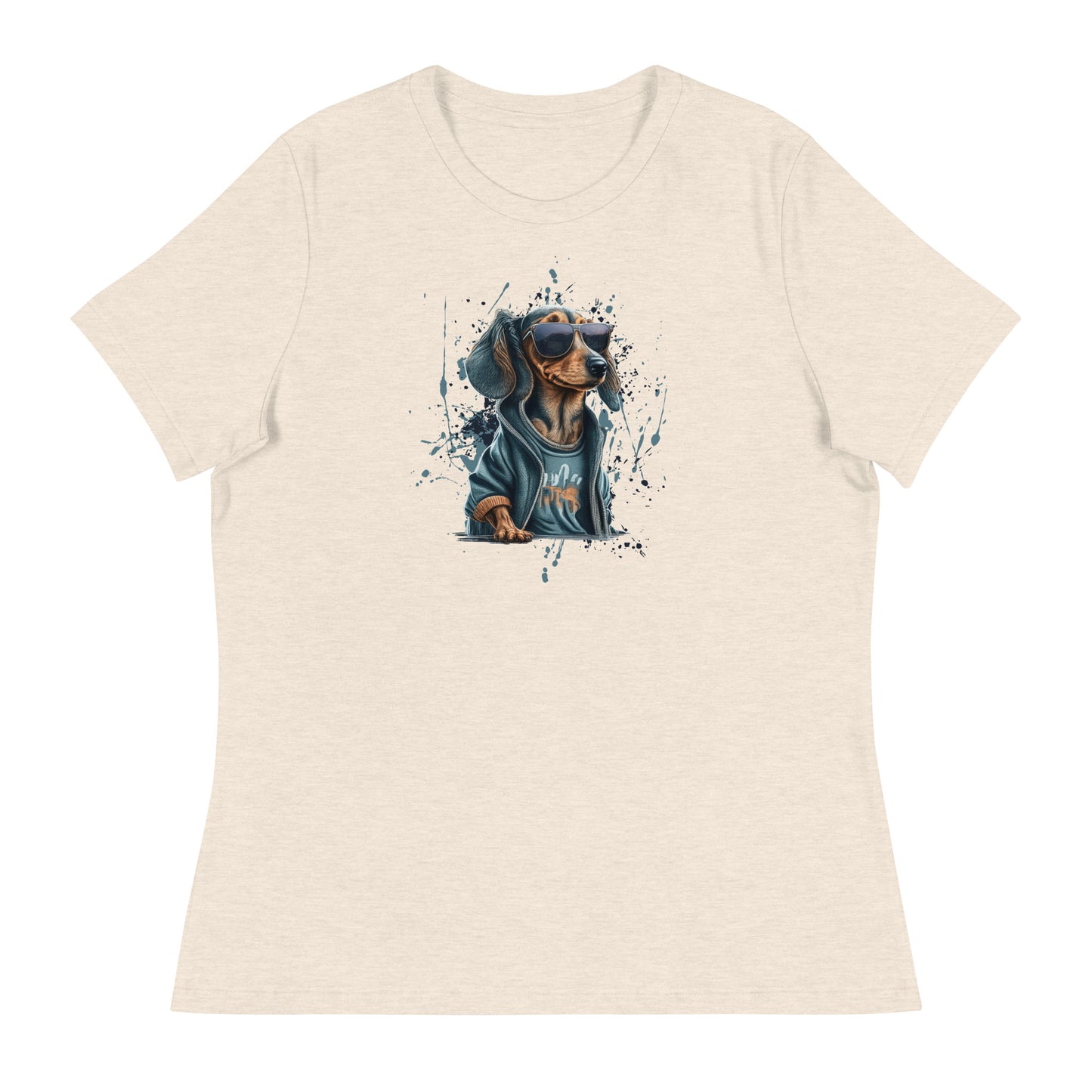 Cool Dachshund in Sunglasses Women's Dog T-Shirt Heather Prism Natural