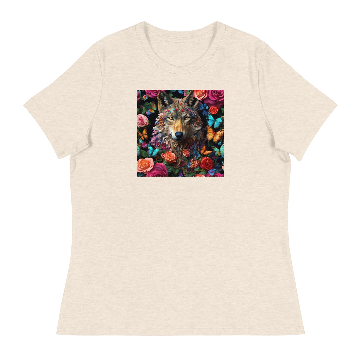 Wolf and Roses Women's Animal Lover T-Shirt Heather Prism Natural