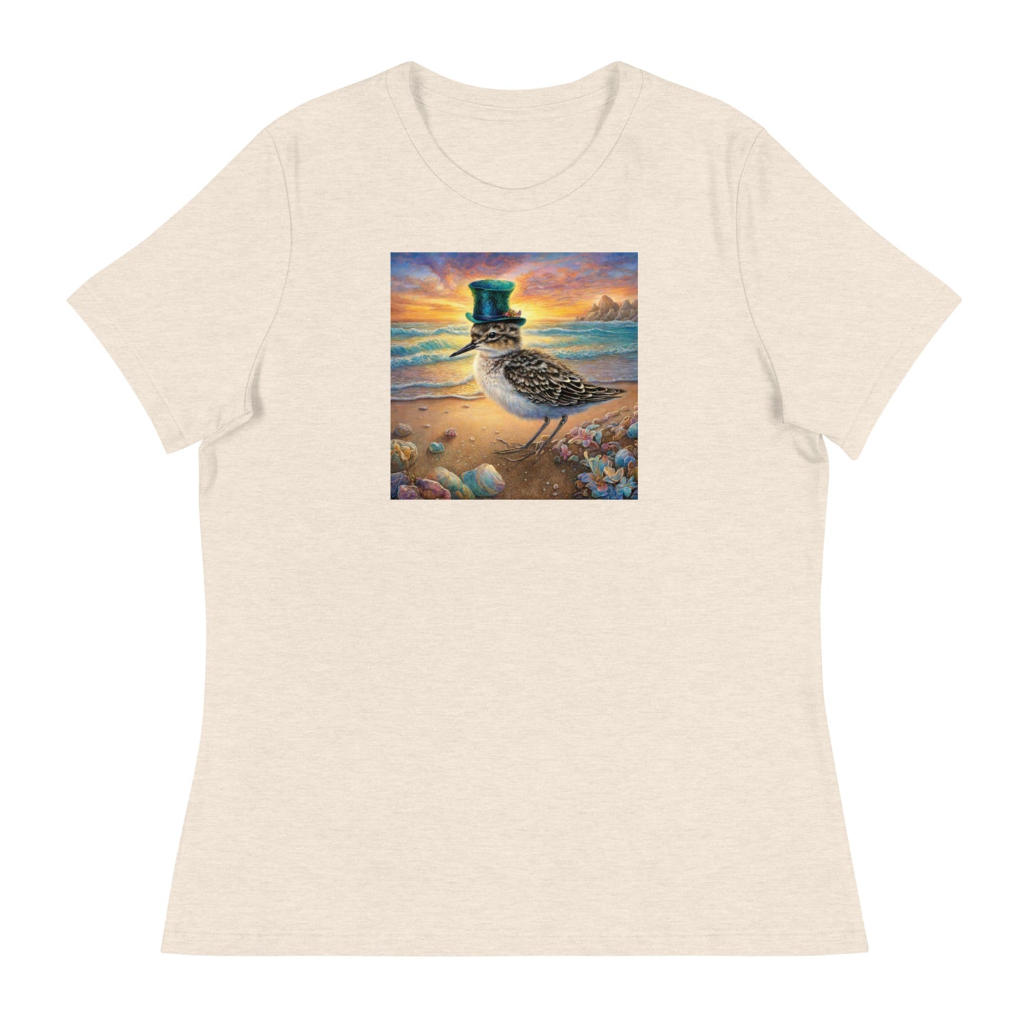 Sandpiper in Top Hat Women's Beach T-Shirt Heather Prism Natural