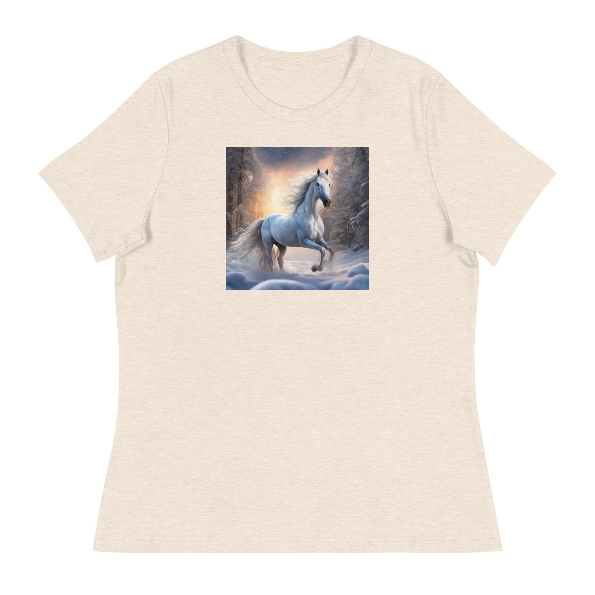 Beautiful White Winter Horse Women's Animal Lover T-Shirt Heather Prism Natural