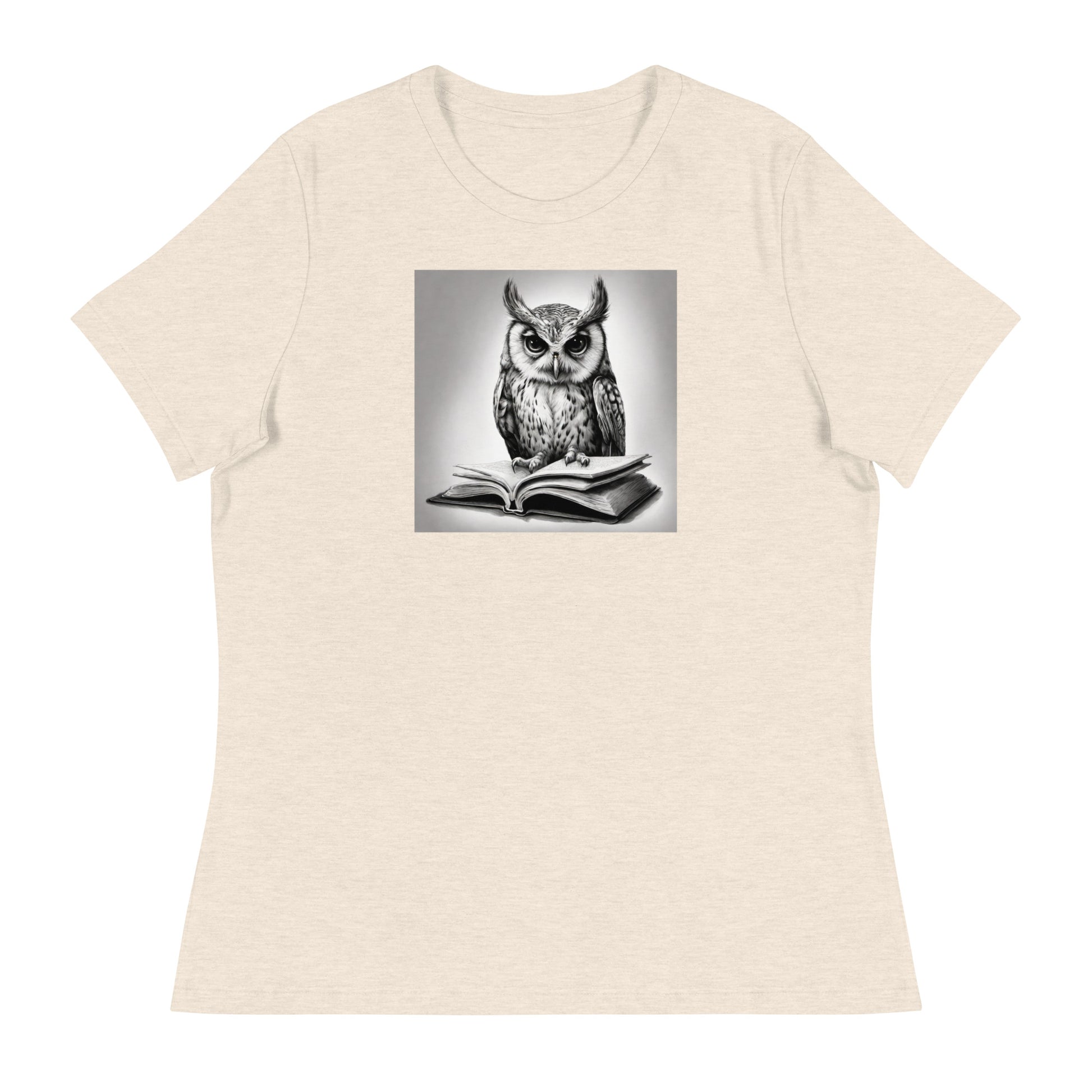 Booksmart Owl Women's Book Lover T-Shirt Heather Prism Natural