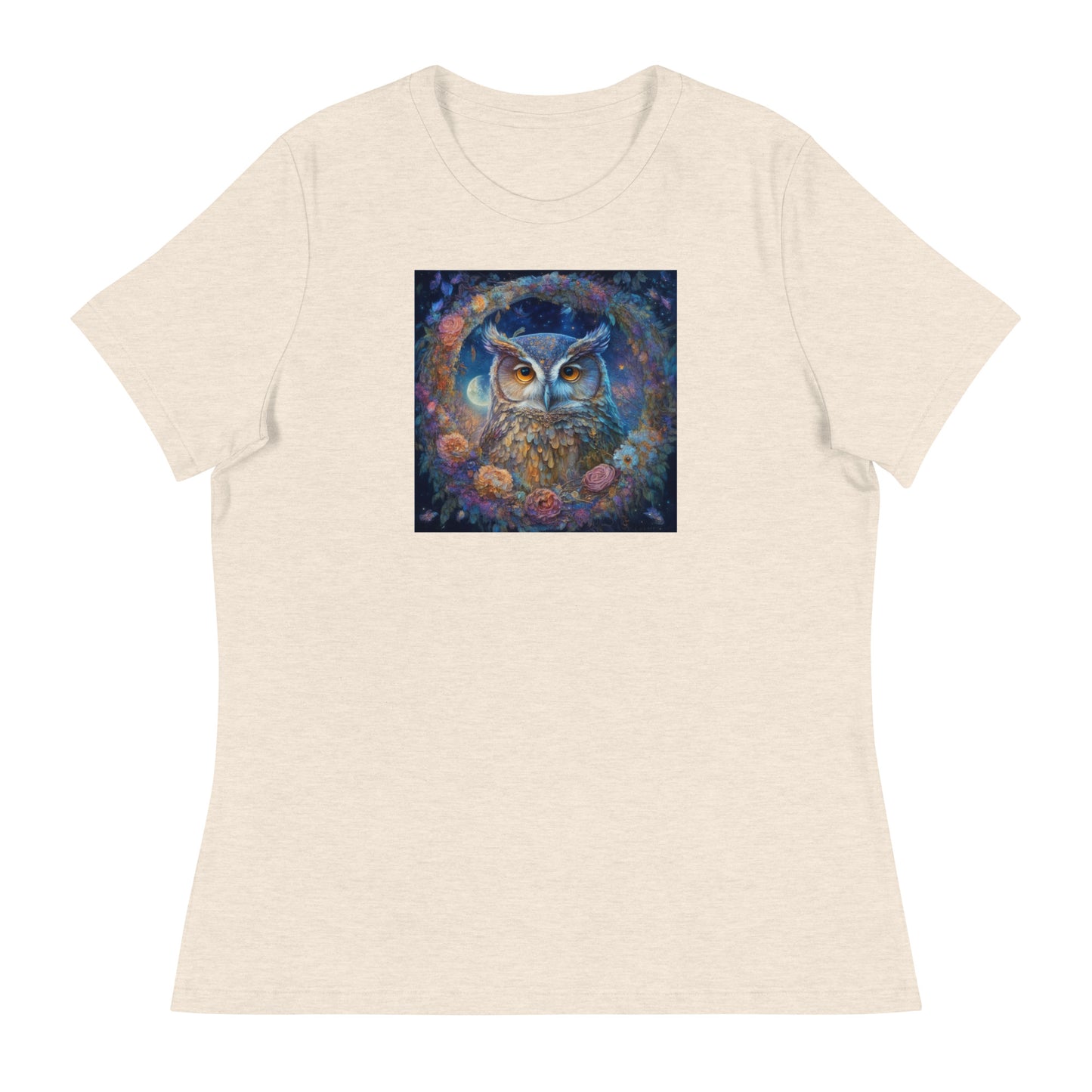 Owl Wreath Women's Animal Lover T-Shirt Heather Prism Natural