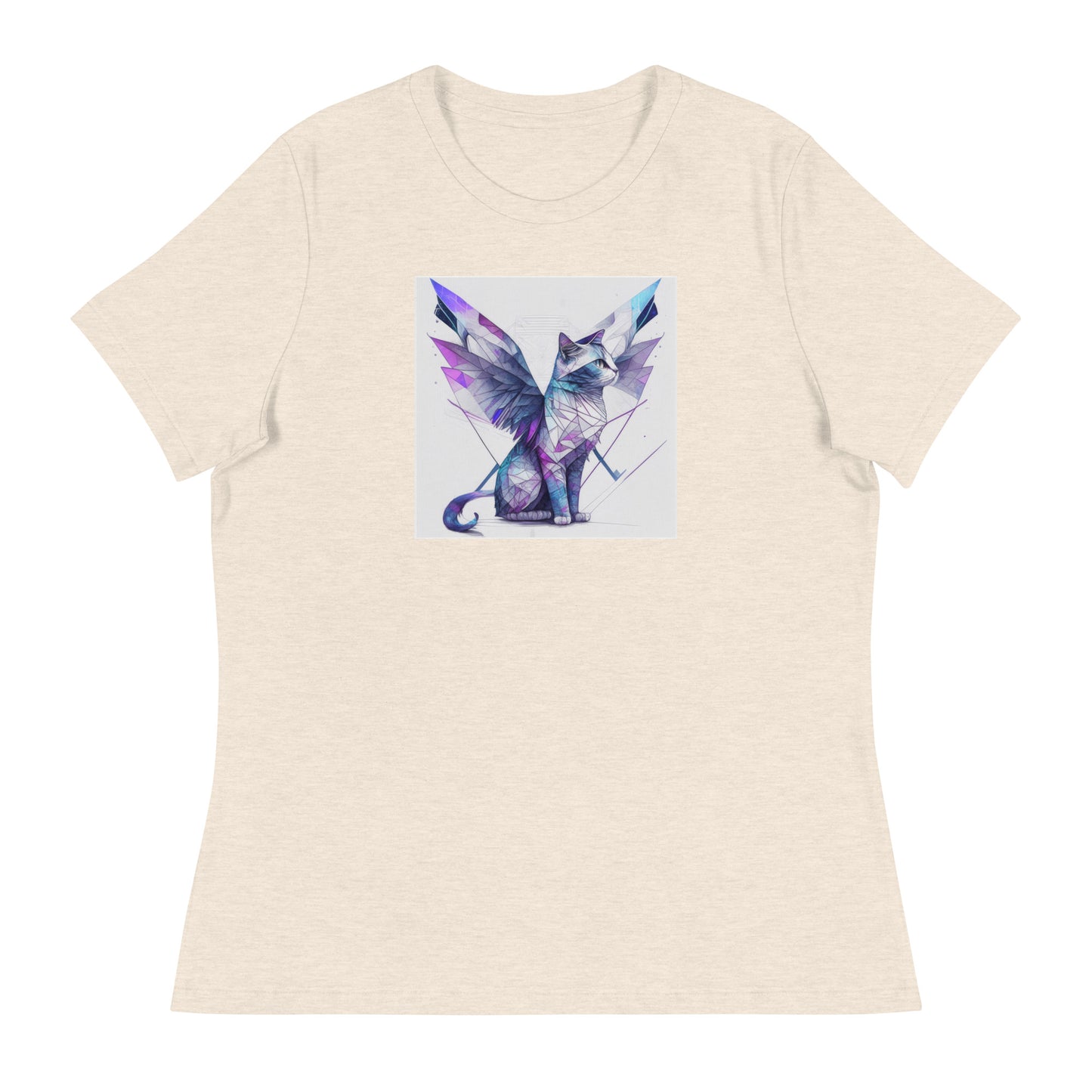 Geometric Cat with Wings Women's Cat Lover T-Shirt Heather Prism Natural