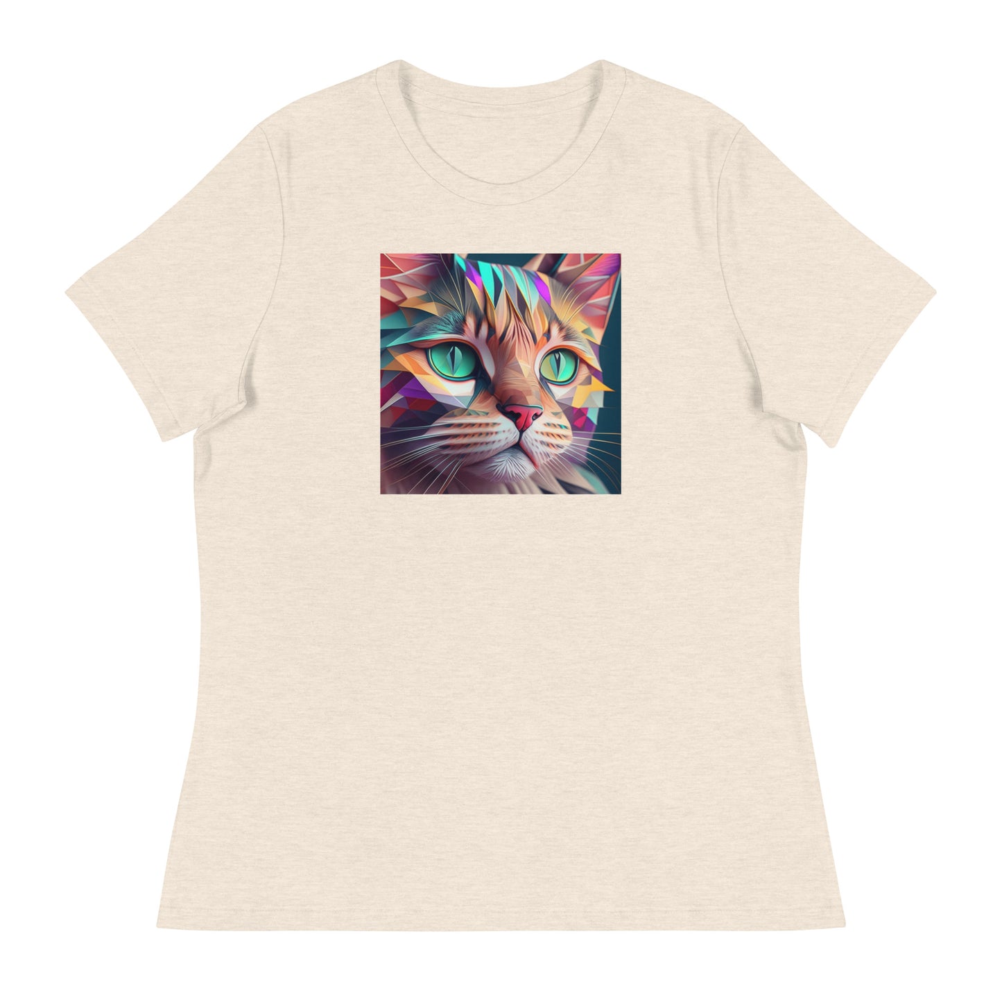 Geometric Cat Women's Cat Lover T-Shirt Heather Prism Natural