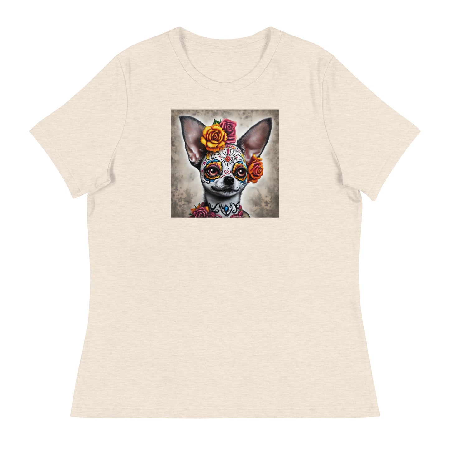 Day of the Dead Chihuahua Women's Dog Lover T-Shirt Heather Prism Natural