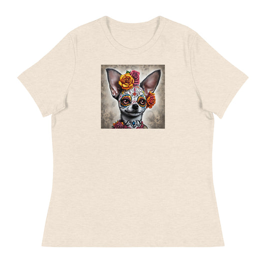 Day of the Dead Chihuahua Women's Dog Lover T-Shirt Heather Prism Natural