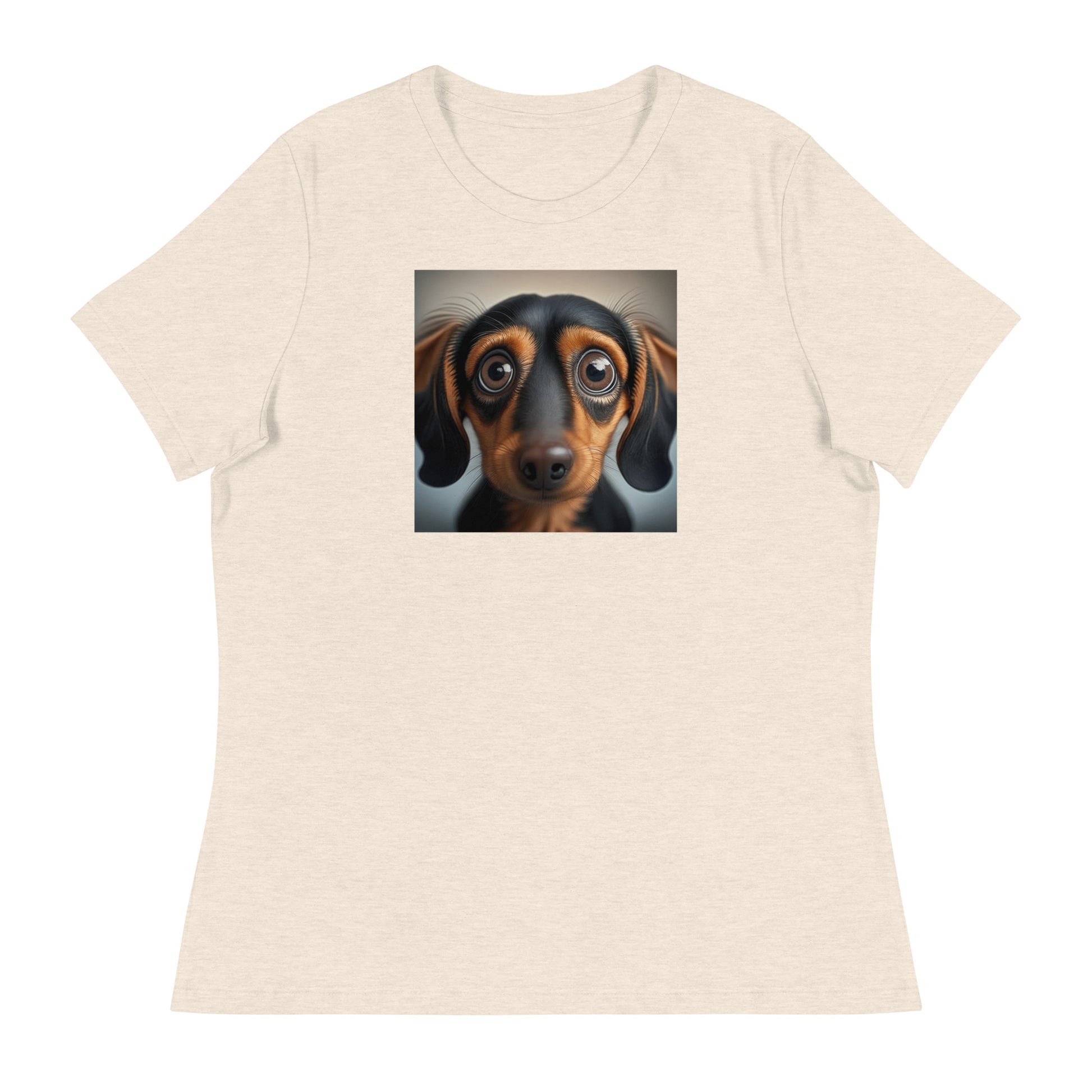 Dachshund with Puppy Dog Eyes Women's Weiner Dog T-Shirt Heather Prism Natural