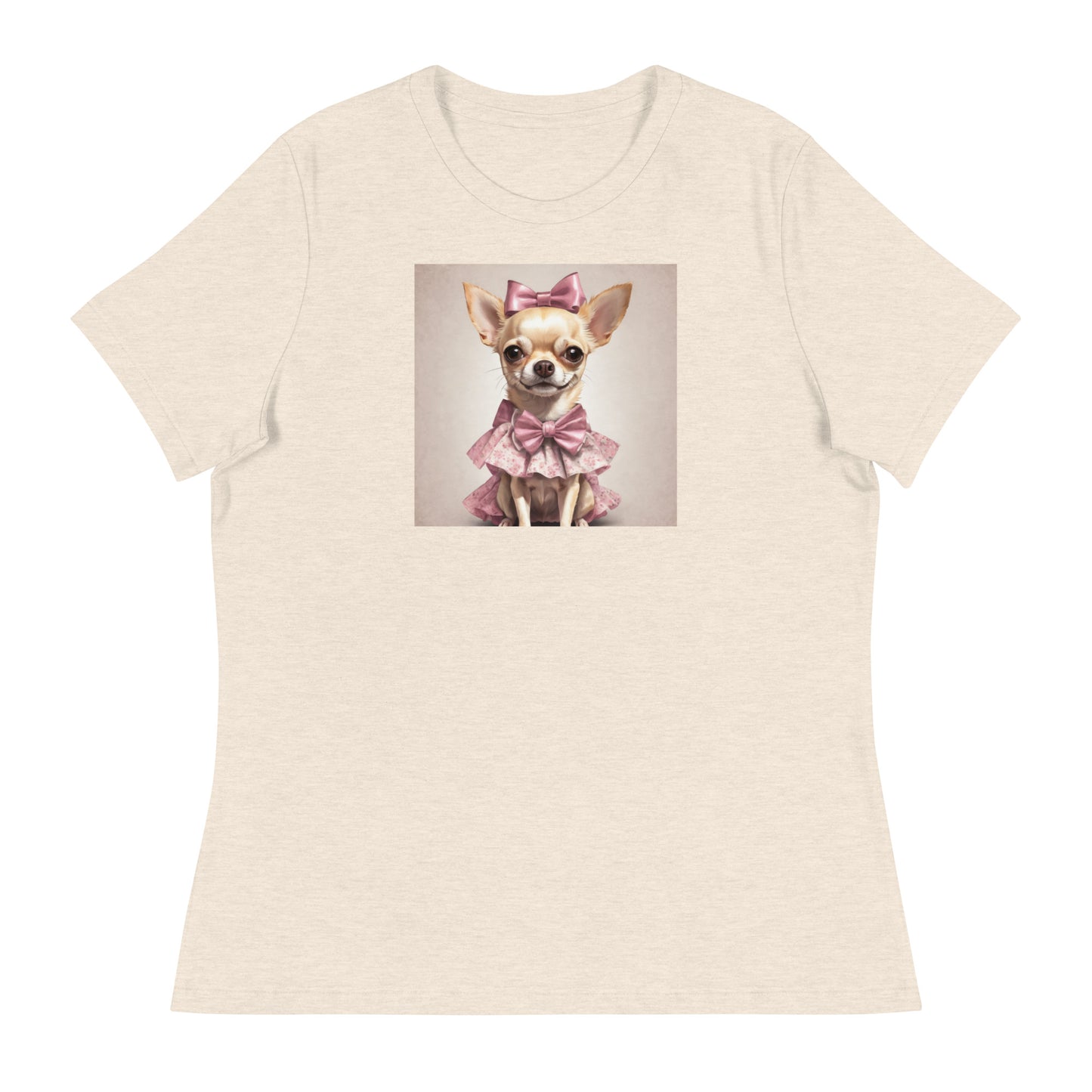 Chihuahua in Pink Dress Women's Dog Lover T-Shirt Heather Prism Natural