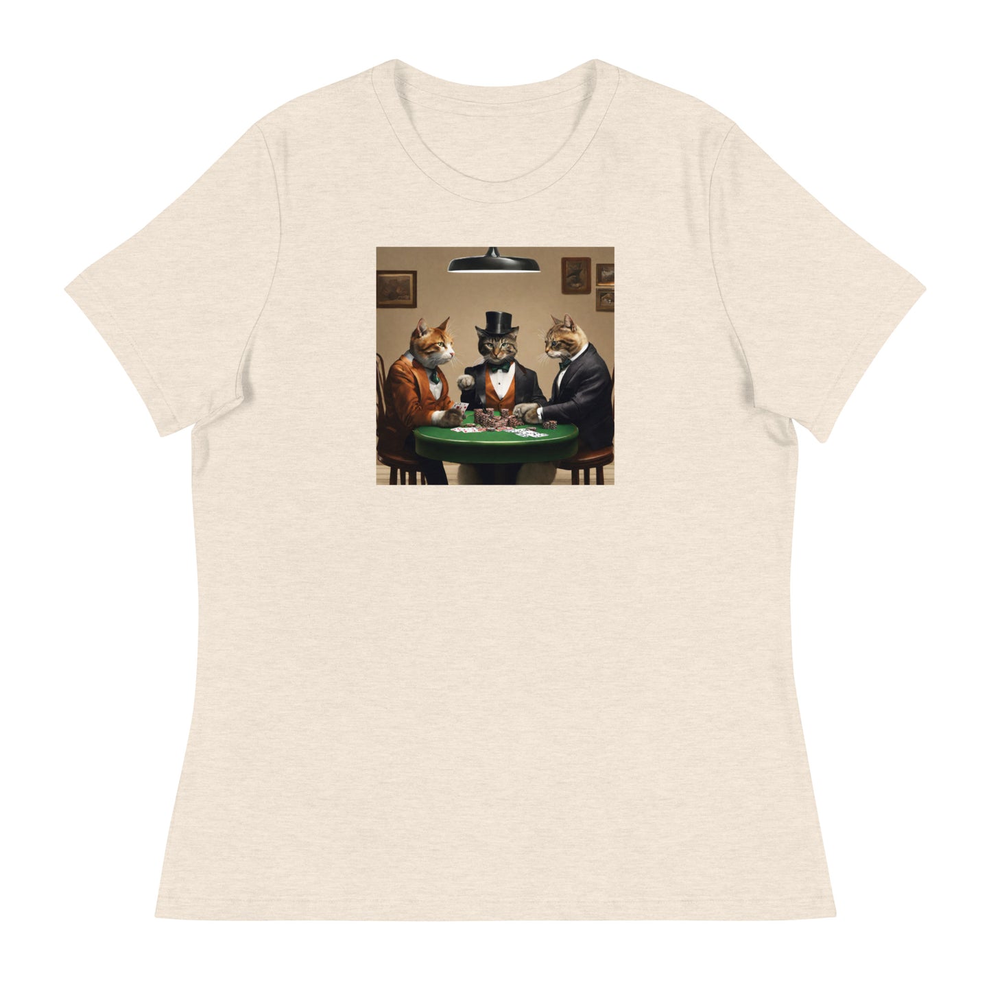 Cats Playing Poker Women's Funny T-Shirt Heather Prism Natural