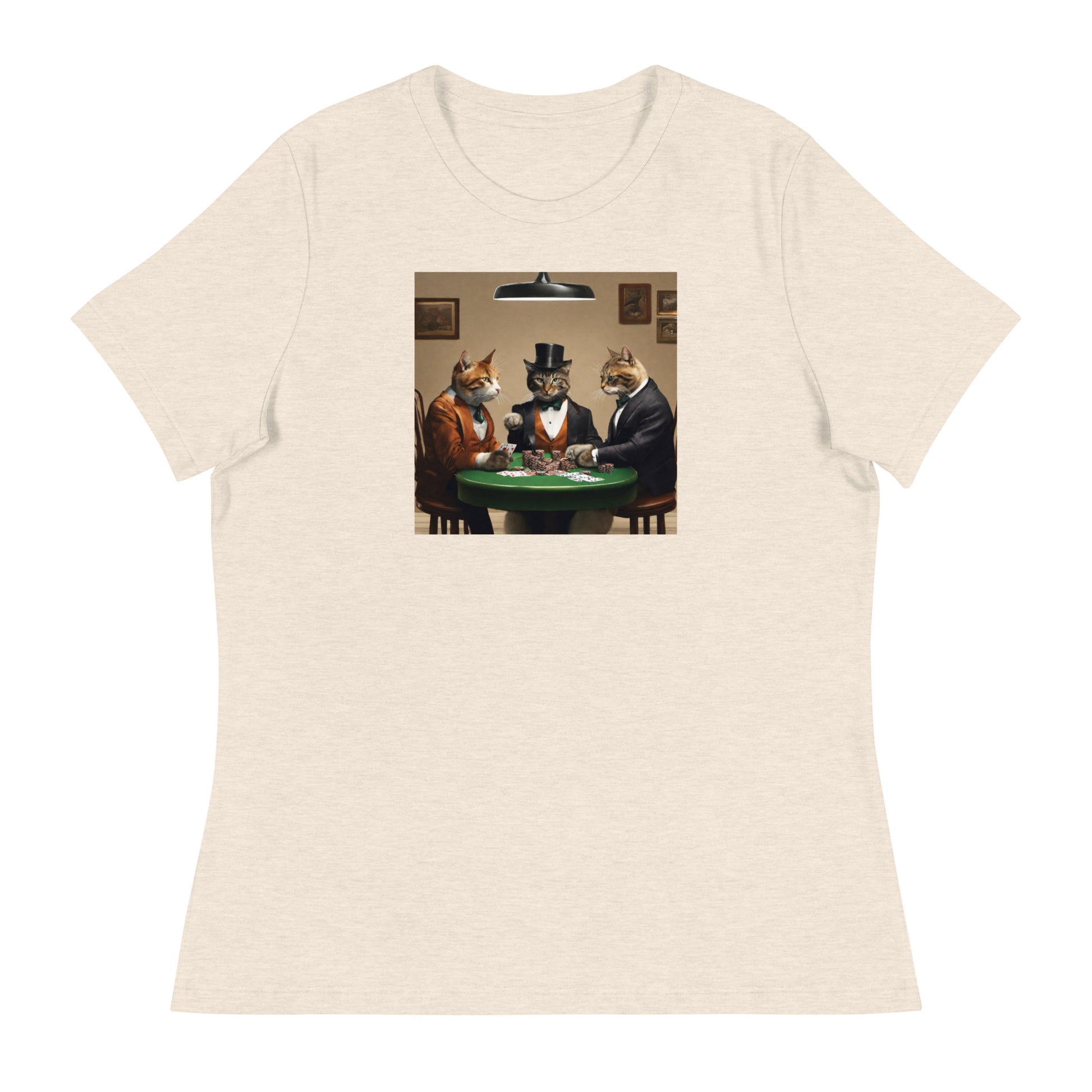 Cats Playing Poker Women's Funny T-Shirt Heather Prism Natural