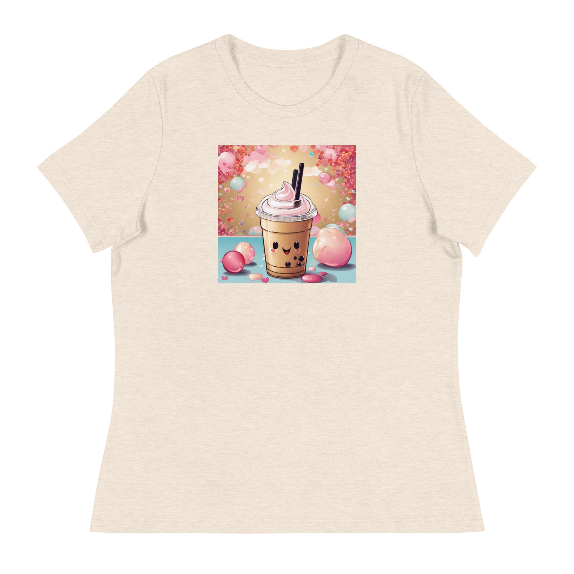 Cute Bubble Milk Tea Women's Boba T-Shirt Heather Prism Natural