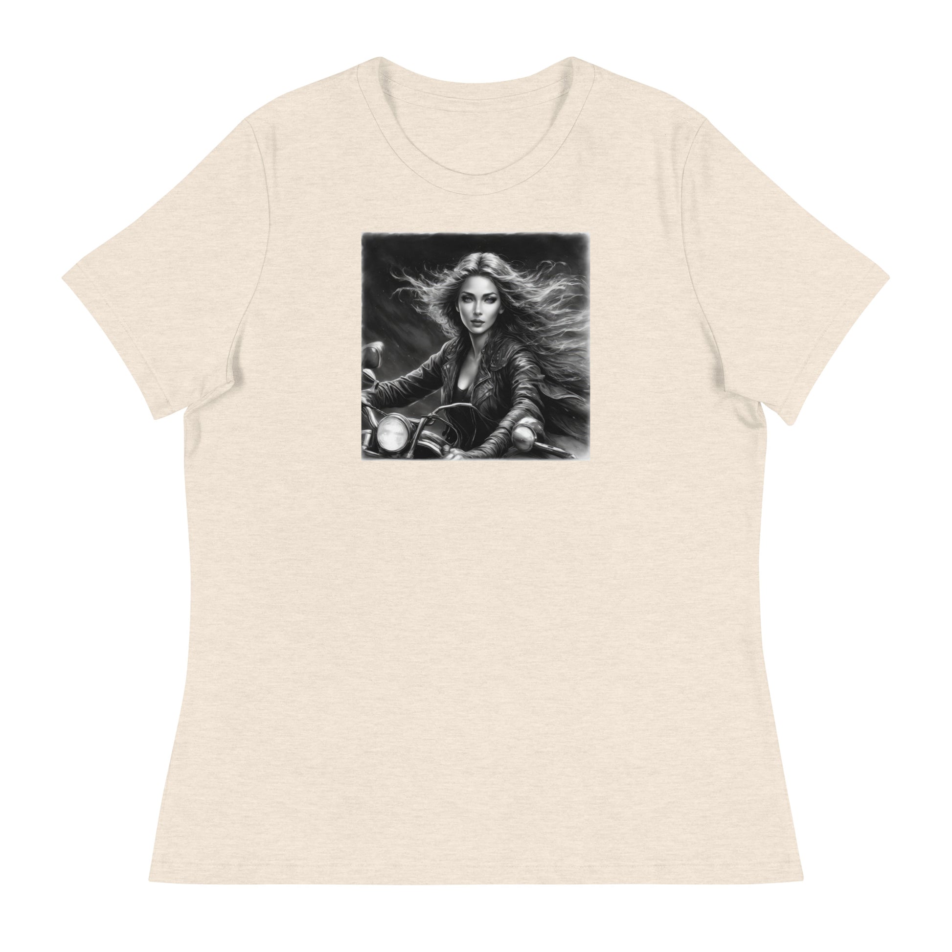 Woman Riding Motorcycle T-Shirt Heather Prism Natural