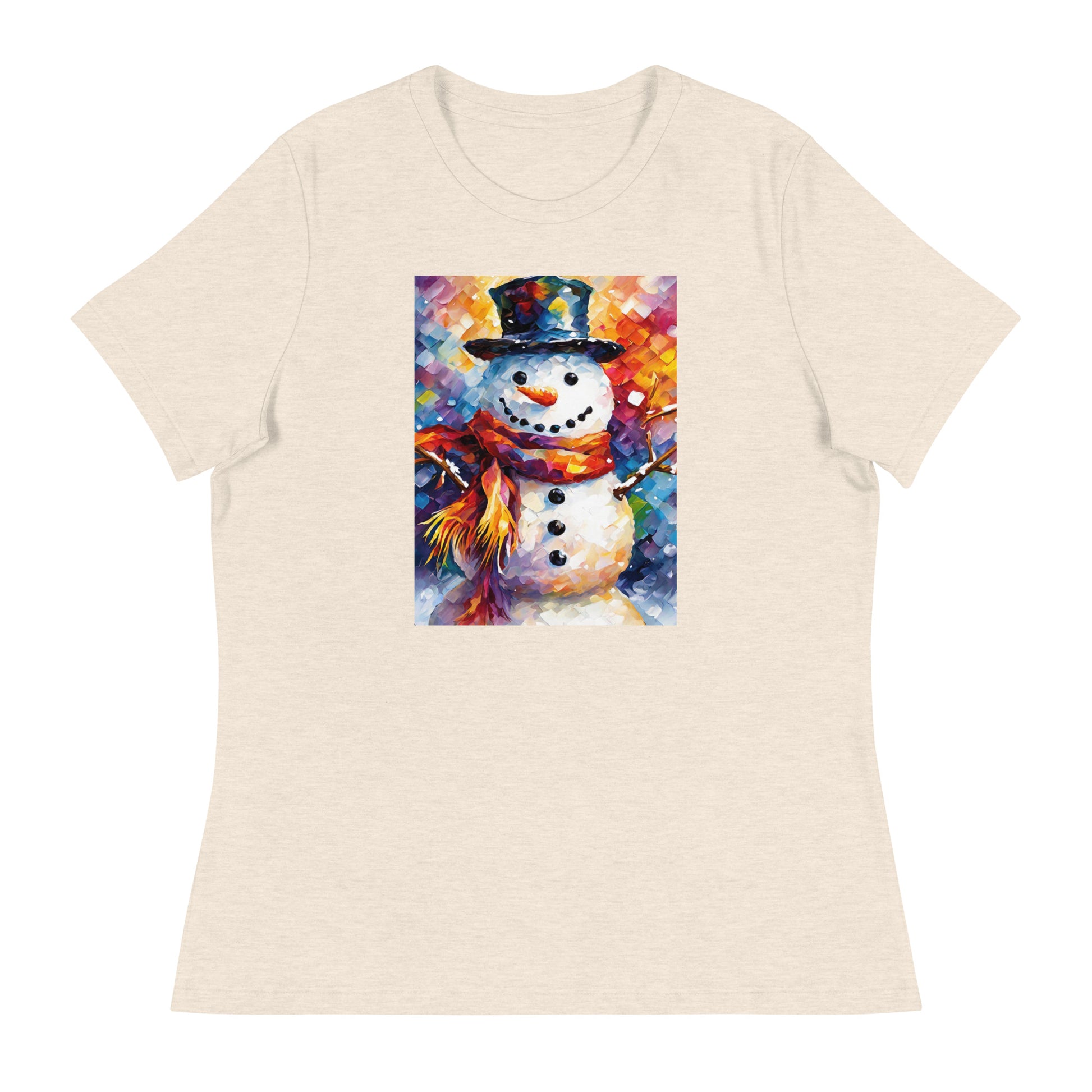 Happy Snowman Women's Christmas T-Shirt Heather Prism Natural