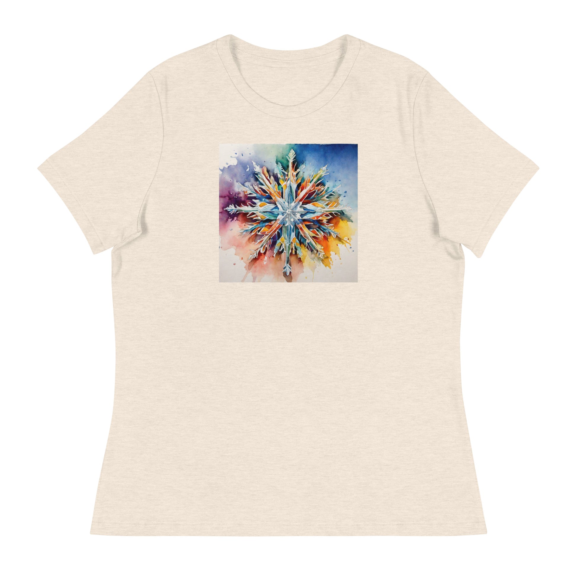 Colorful Snowflake Women's Christmas T-Shirt Heather Prism Natural