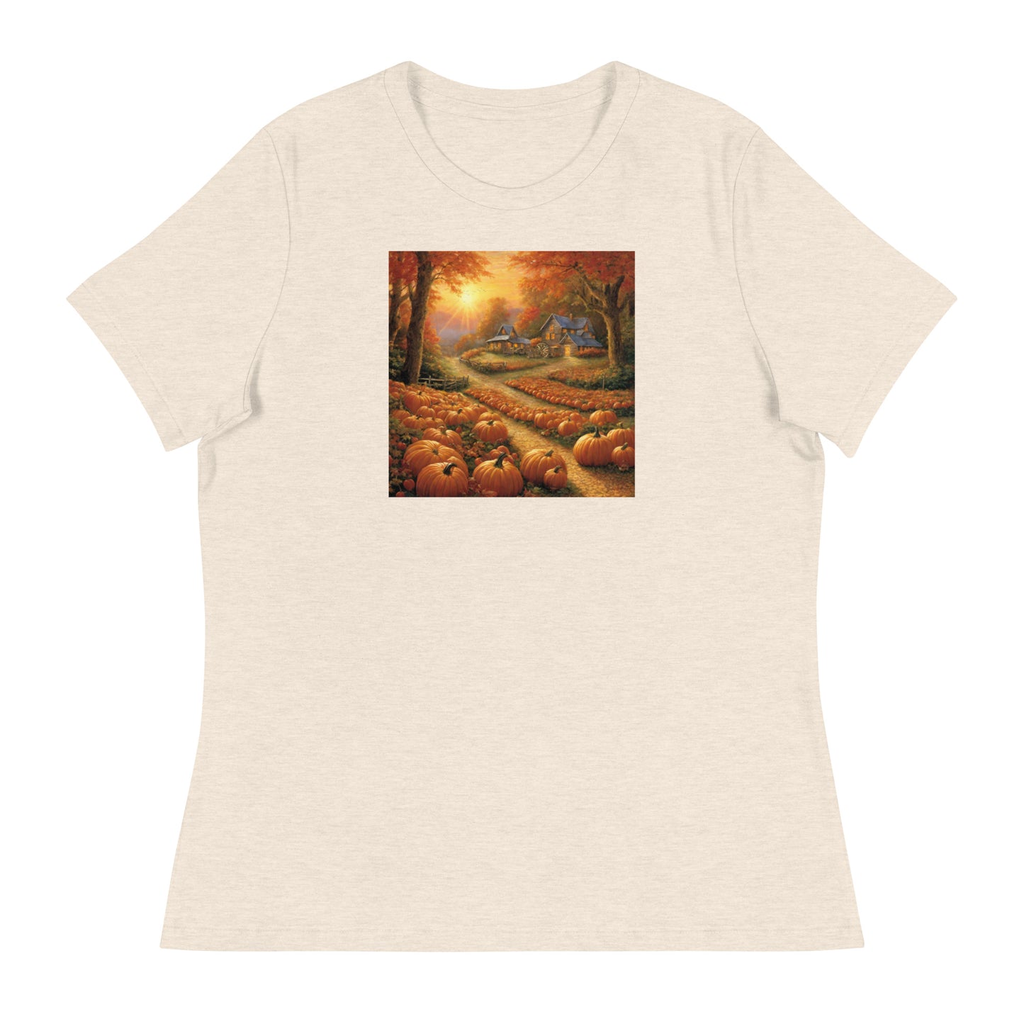 Fall Pumpkin Scene Women's Autumn T-Shirt Heather Prism Natural