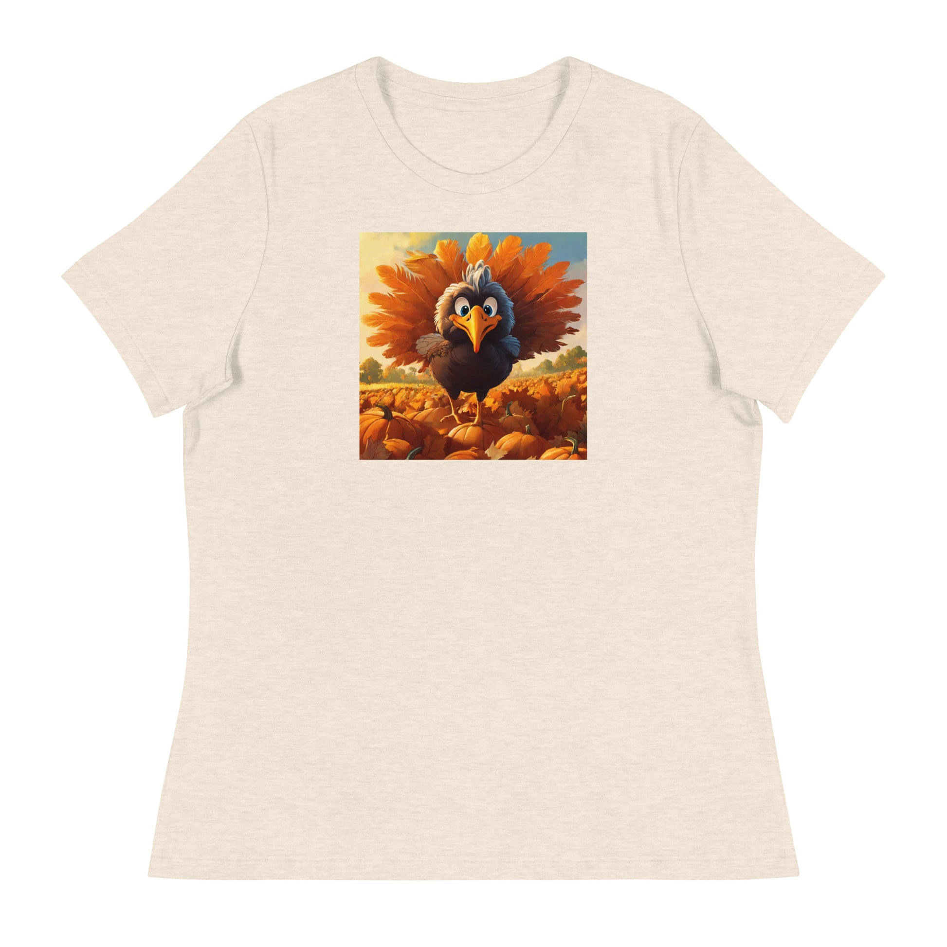 Cute Turkey Women's Thanksgiving T-Shirt Heather Prism Natural