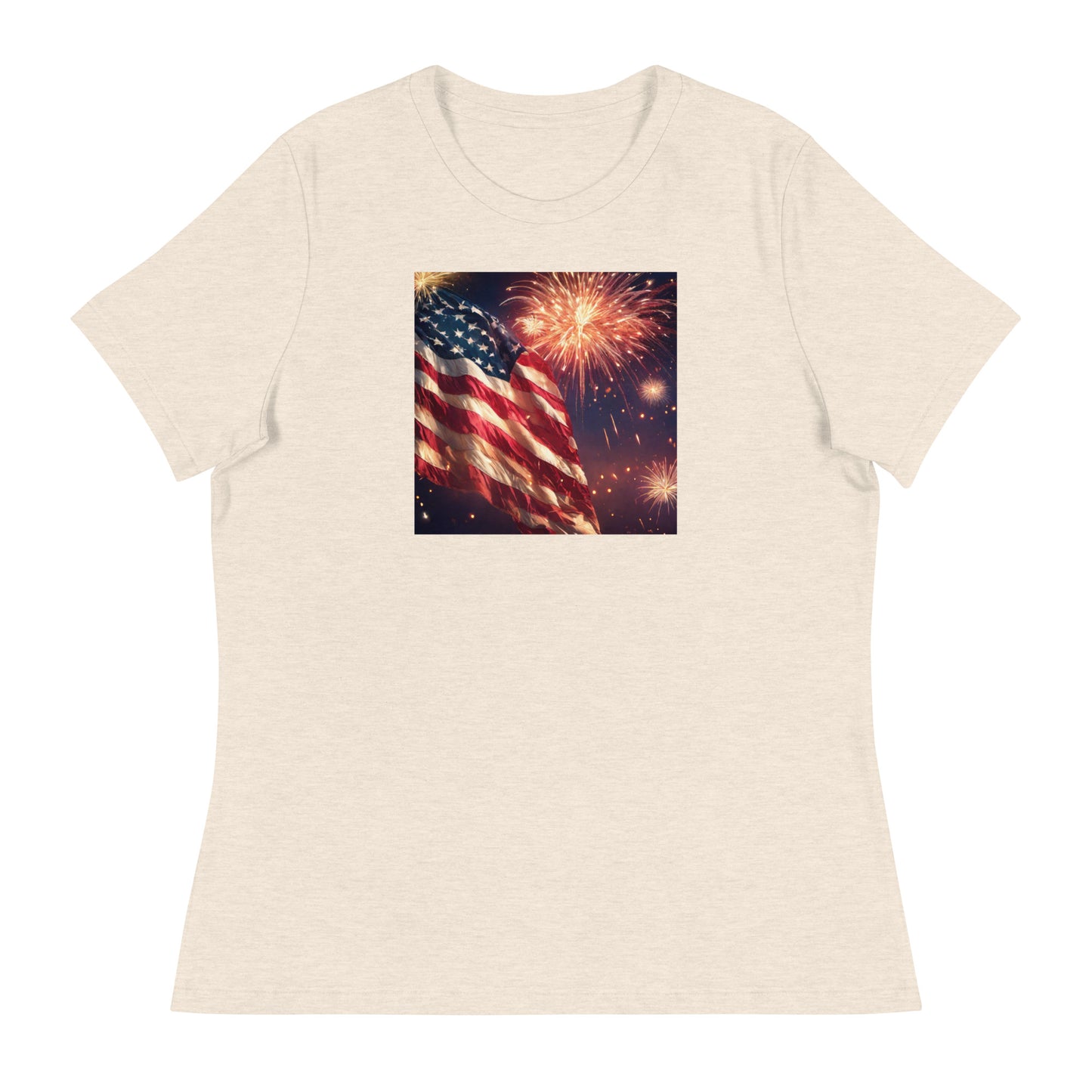 American Flag Women's 4th of July T-Shirt Heather Prism Natural