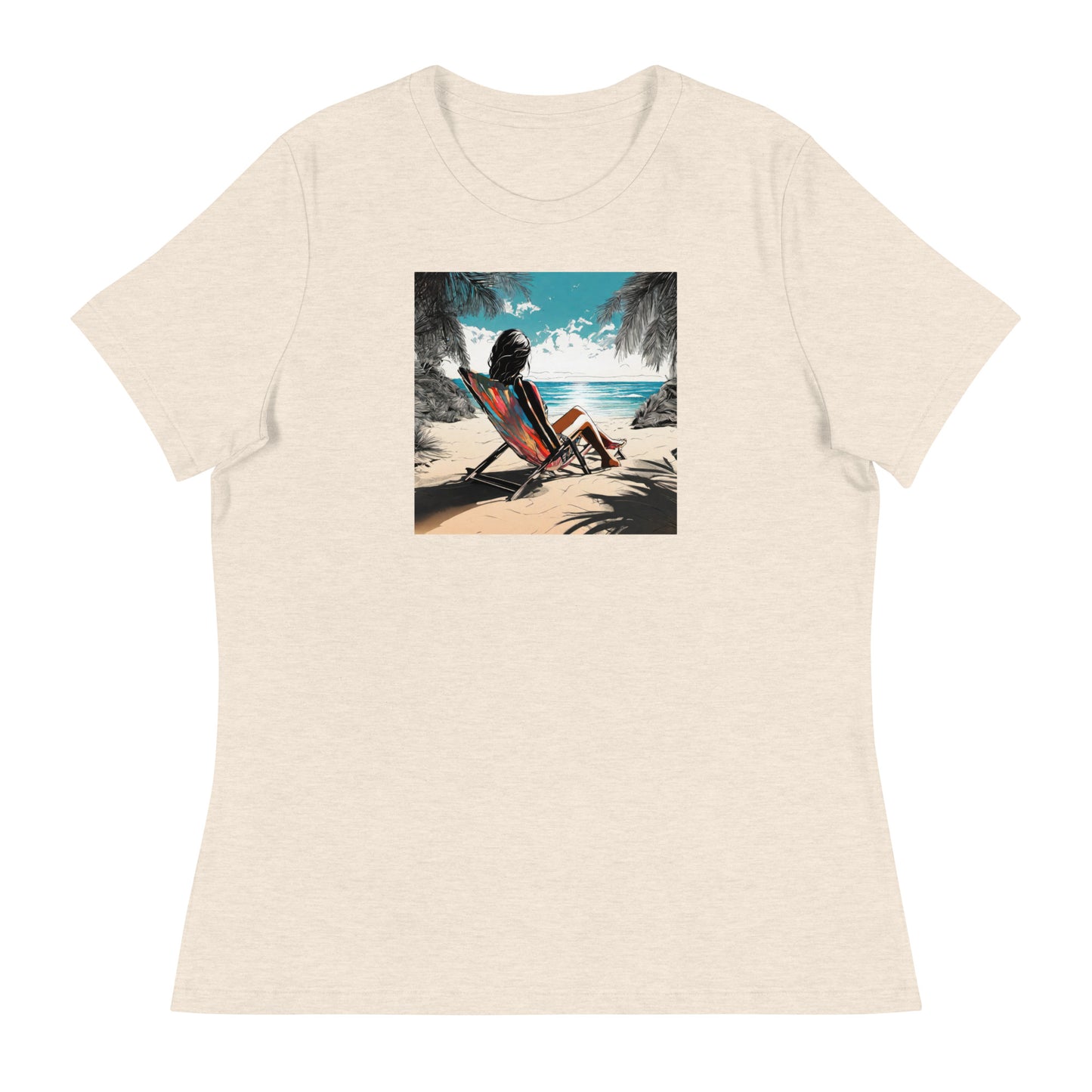 Relaxing on the Beach Women's Summer T-Shirt Heather Prism Natural