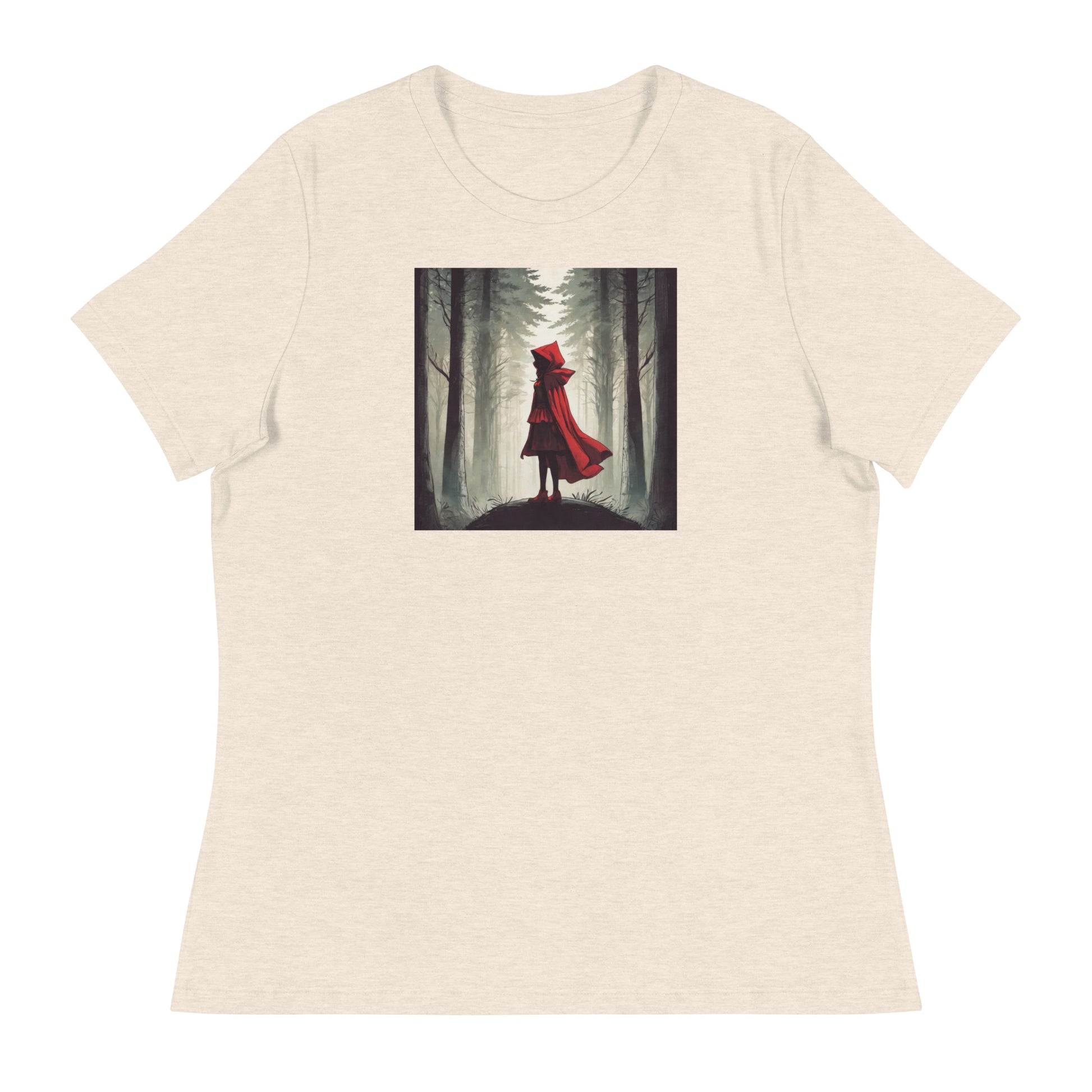 Bold Red Riding Hood in Forest Women's Fairy Tale T-Shirt Heather Prism Natural