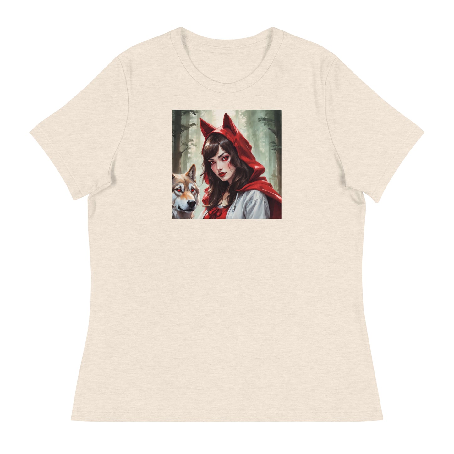 Red Riding Hood Colluding with the Wolf Women's Fairy Tale T-Shirt Heather Prism Natural