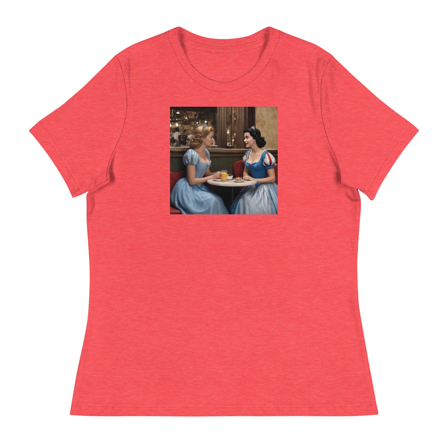 Cinderella and Snow White at a Cafe T-Shirt Heather Red