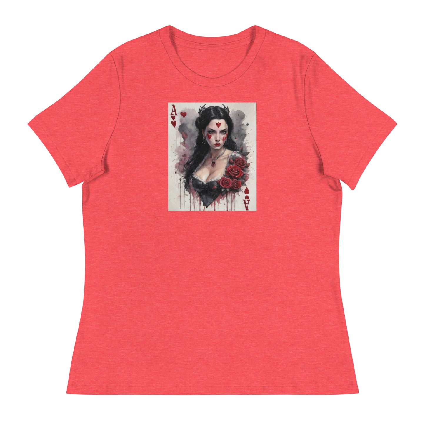 Queen of Hearts Playing Card Women's T-Shirt Heather Red