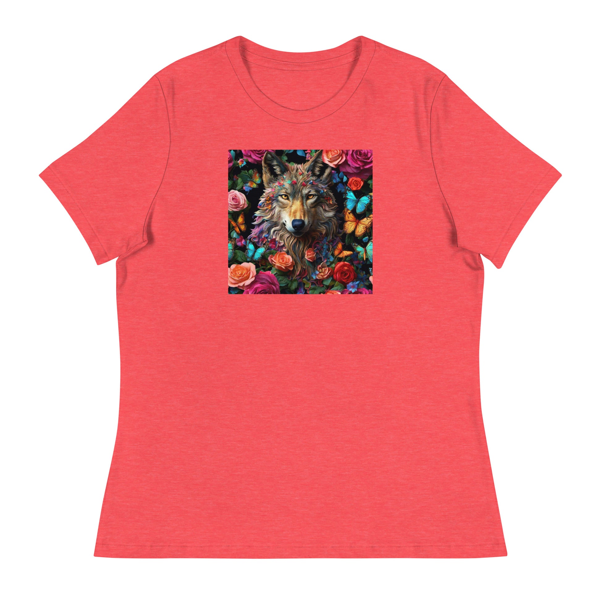 Wolf and Roses Women's Animal Lover T-Shirt Heather Red