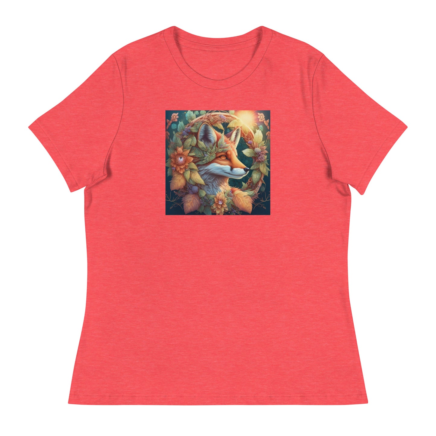 Red Fox Wreath Women's Animal Lover T-Shirt Heather Red