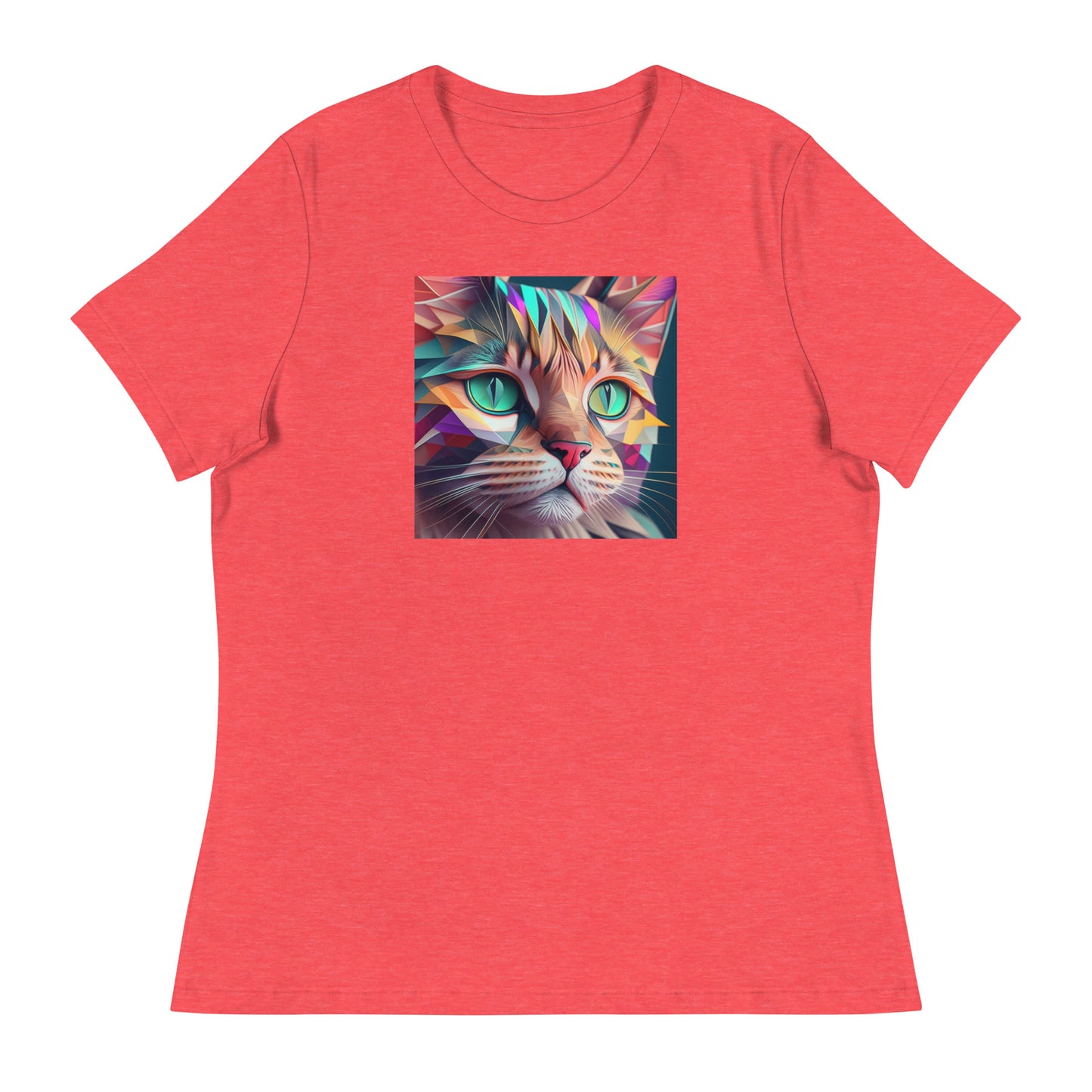 Geometric Cat Women's Cat Lover T-Shirt Heather Red