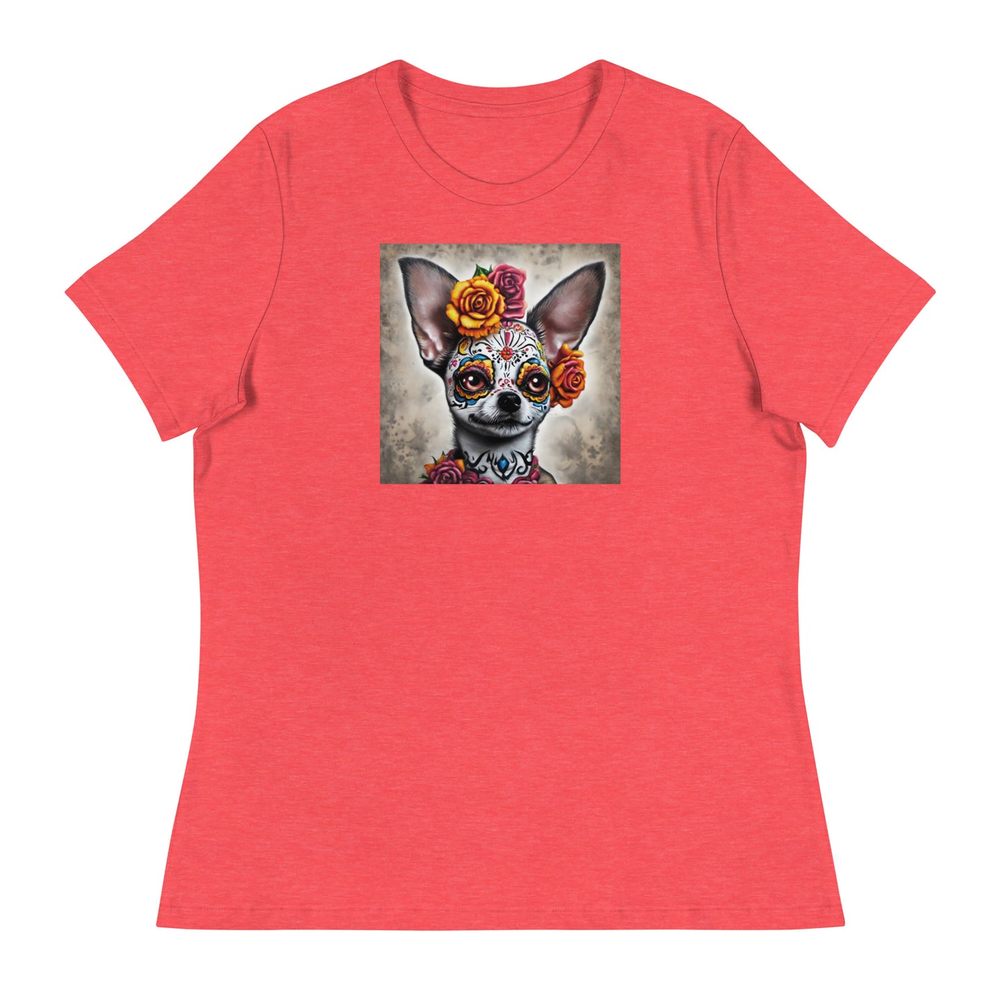 Day of the Dead Chihuahua Women's Dog Lover T-Shirt Heather Red