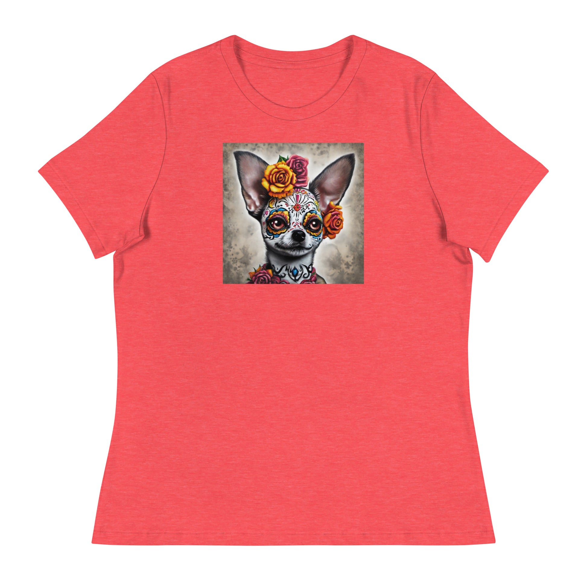 Day of the Dead Chihuahua Women's Dog Lover T-Shirt Heather Red