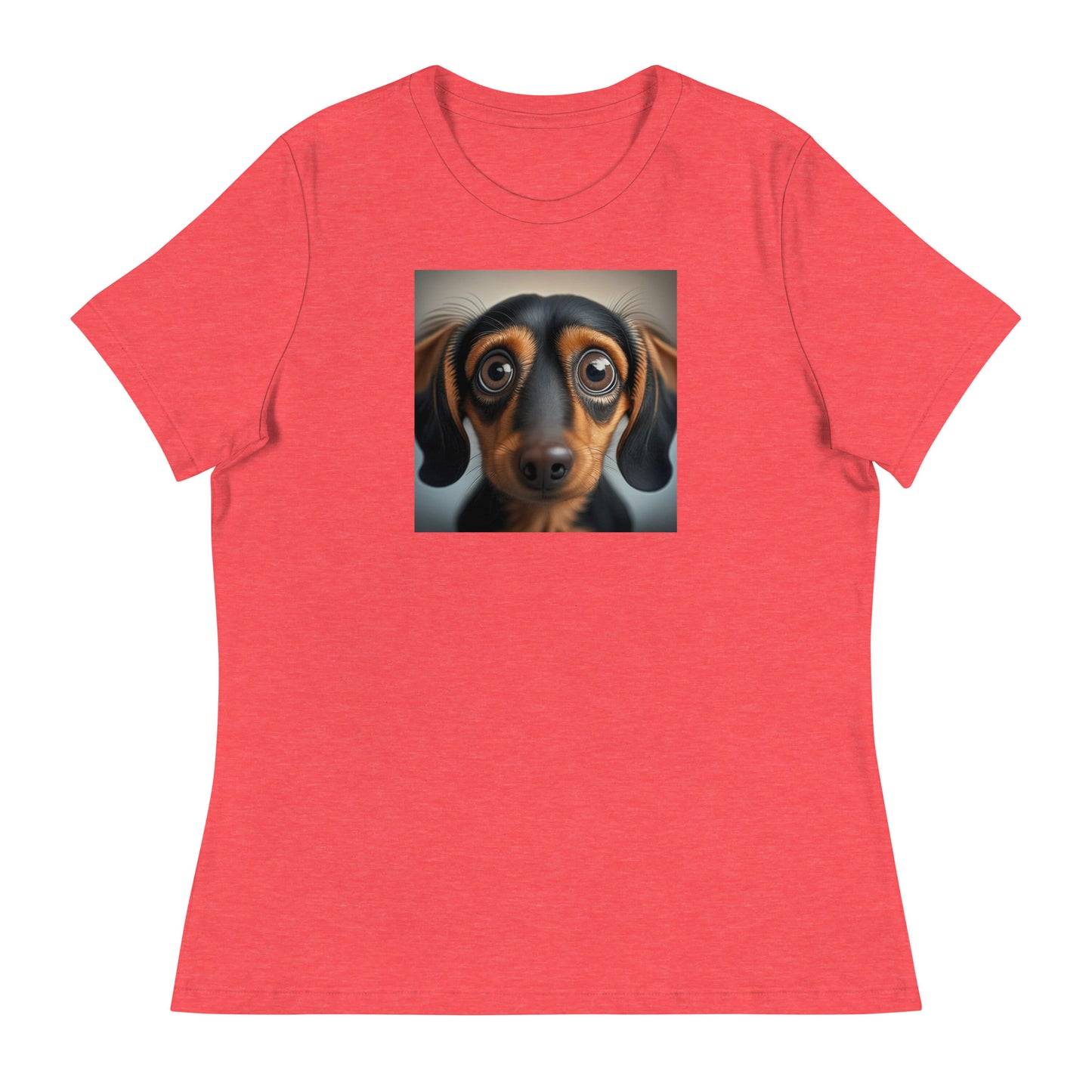 Dachshund with Puppy Dog Eyes Women's Weiner Dog T-Shirt Heather Red