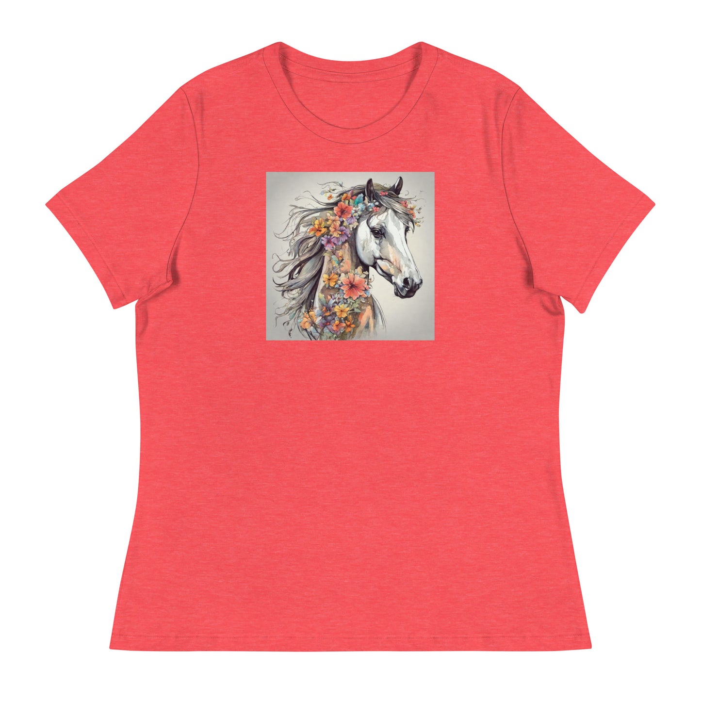 Horse with Flowers Women's Animal Lover T-Shirt Heather Red