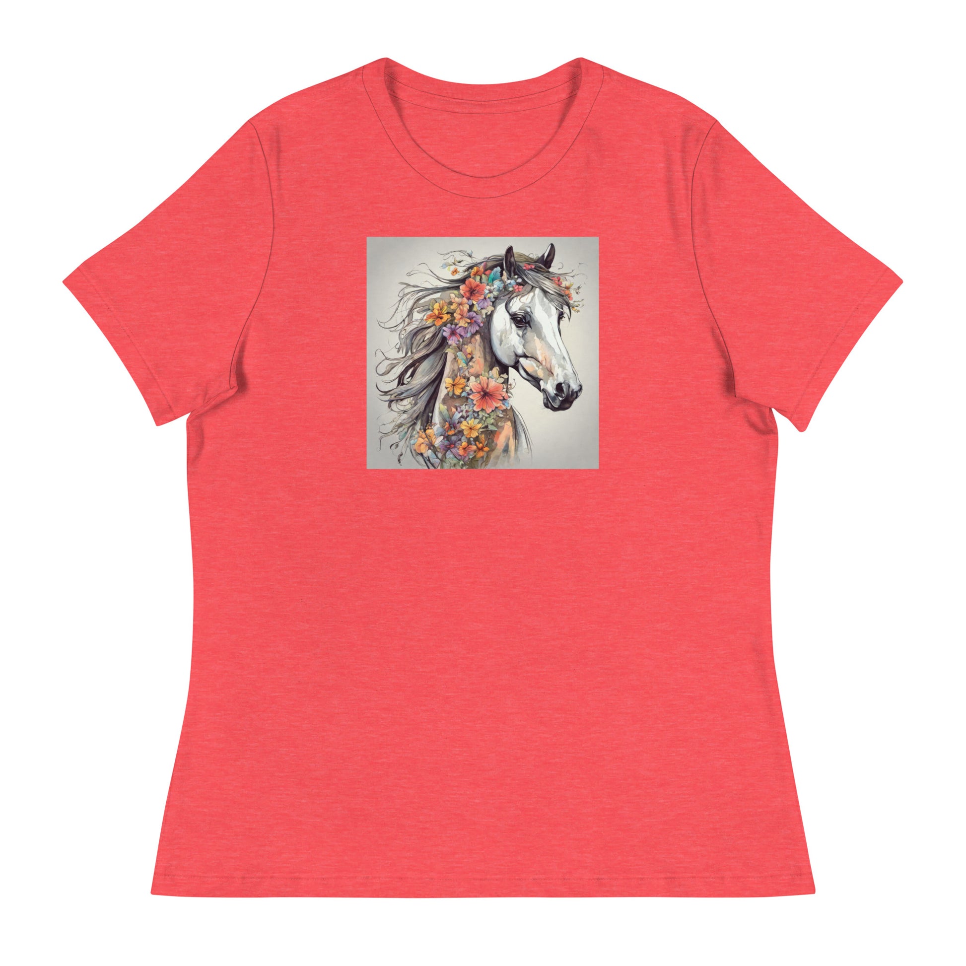 Horse with Flowers Women's Animal Lover T-Shirt Heather Red