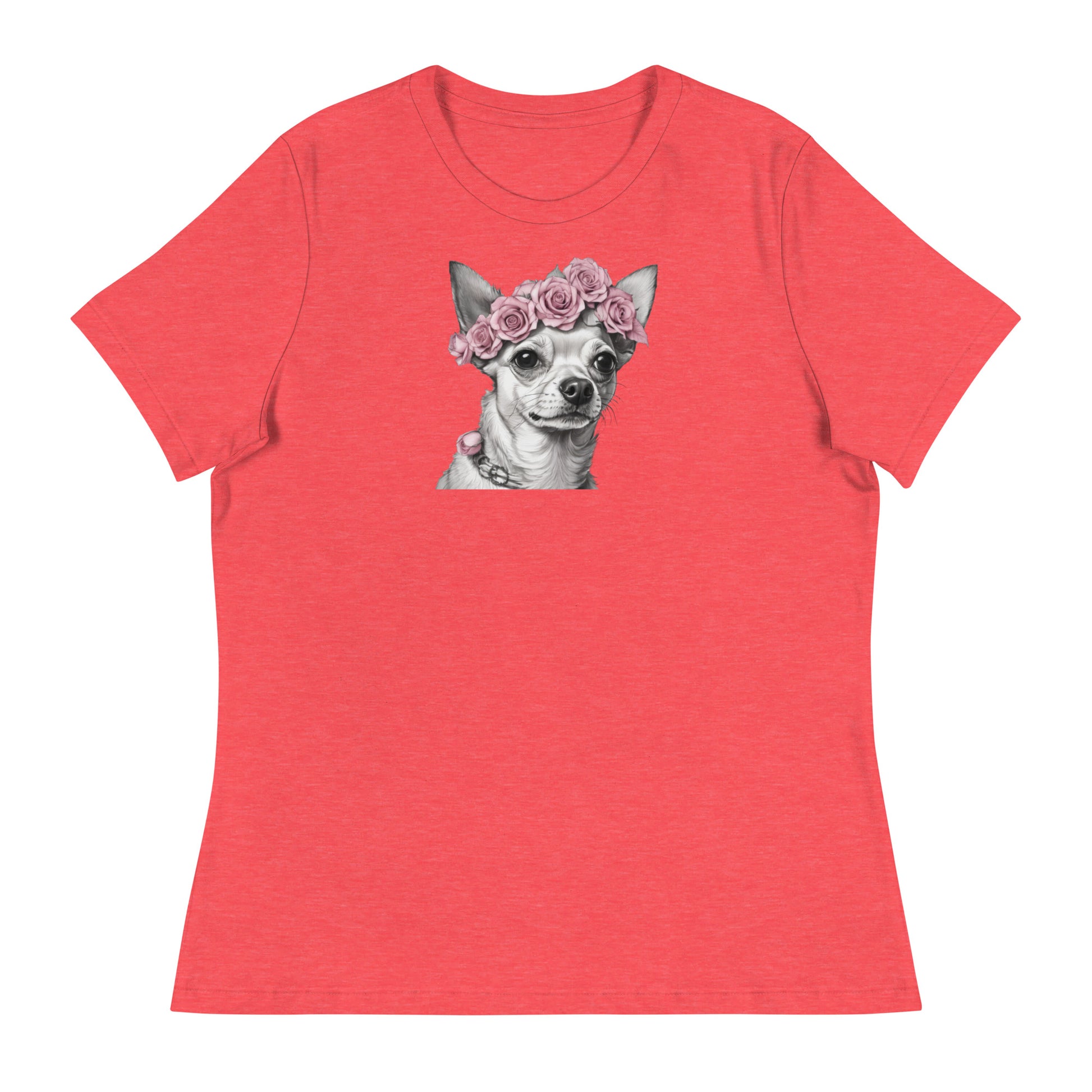 Chihuahua with Pink Rose Wreath Women's Dog Lover T-Shirt Heather Red