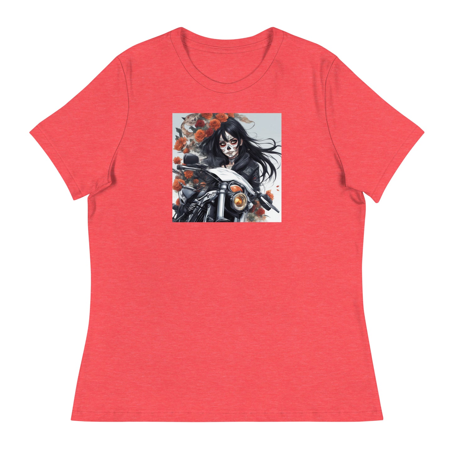 Day of the Dead Biker Close Up Women's Anime T-Shirt Heather Red