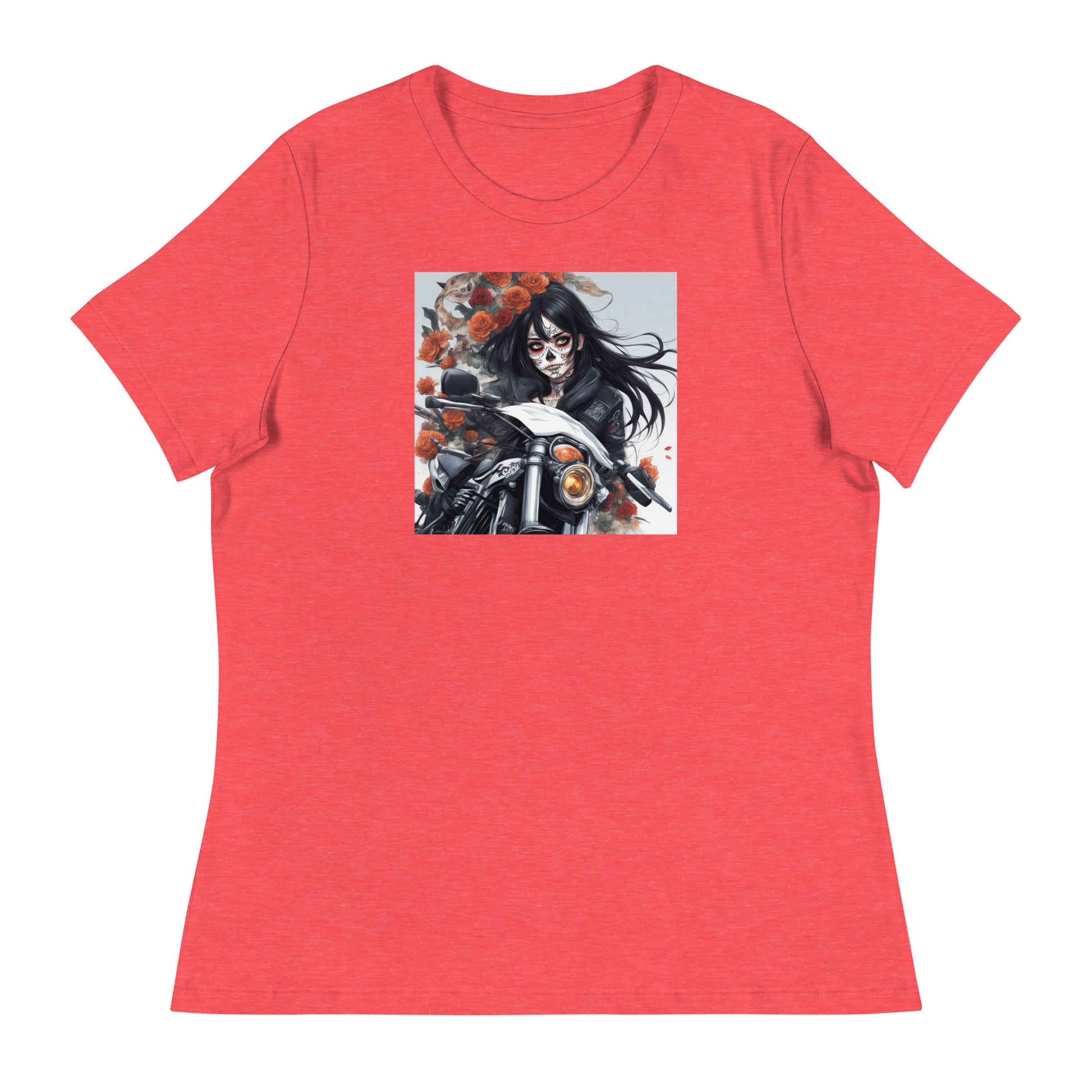 Day of the Dead Biker Close Up Women's Anime T-Shirt Heather Red