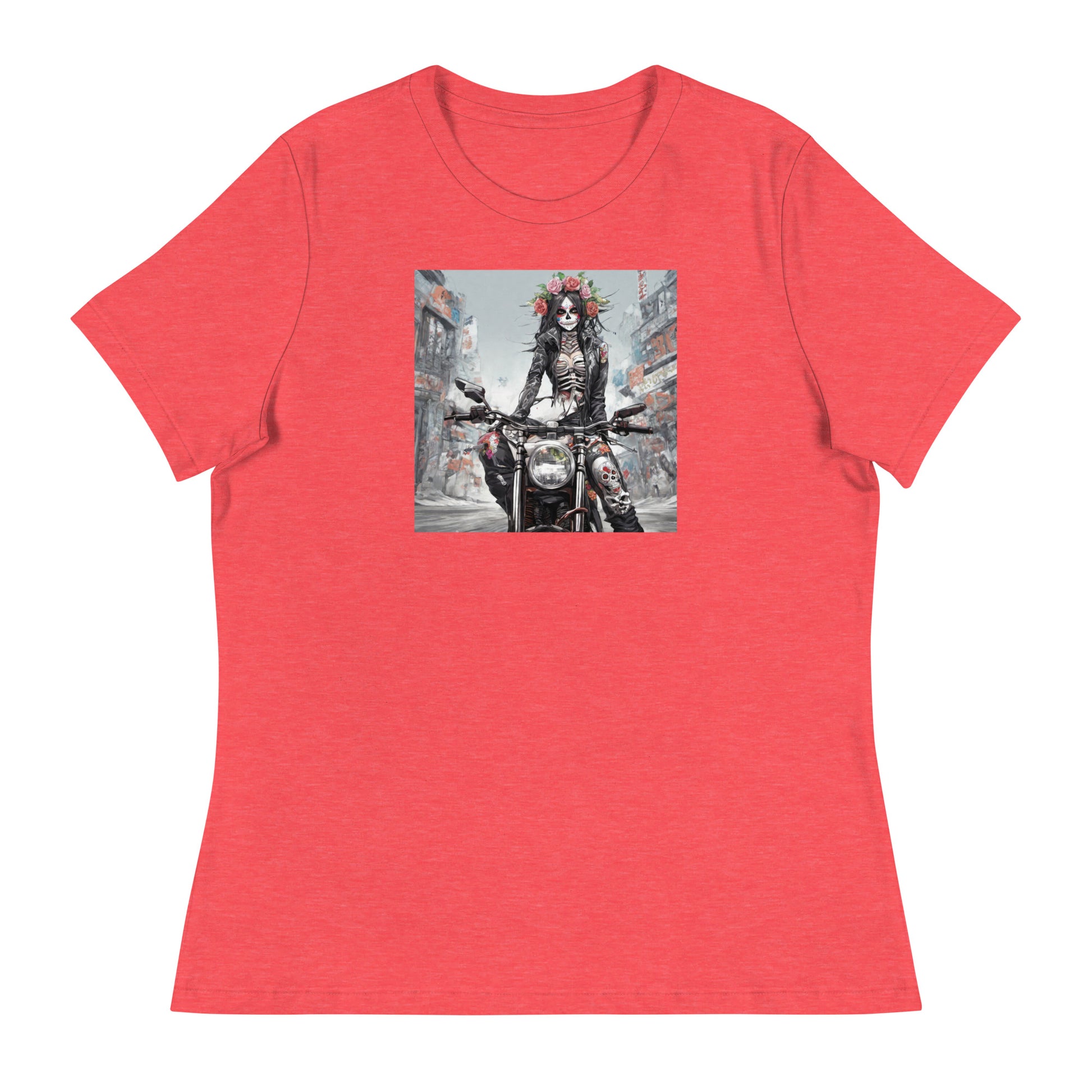 Day of the Dead Biker Women's Anime T-Shirt Heather Red