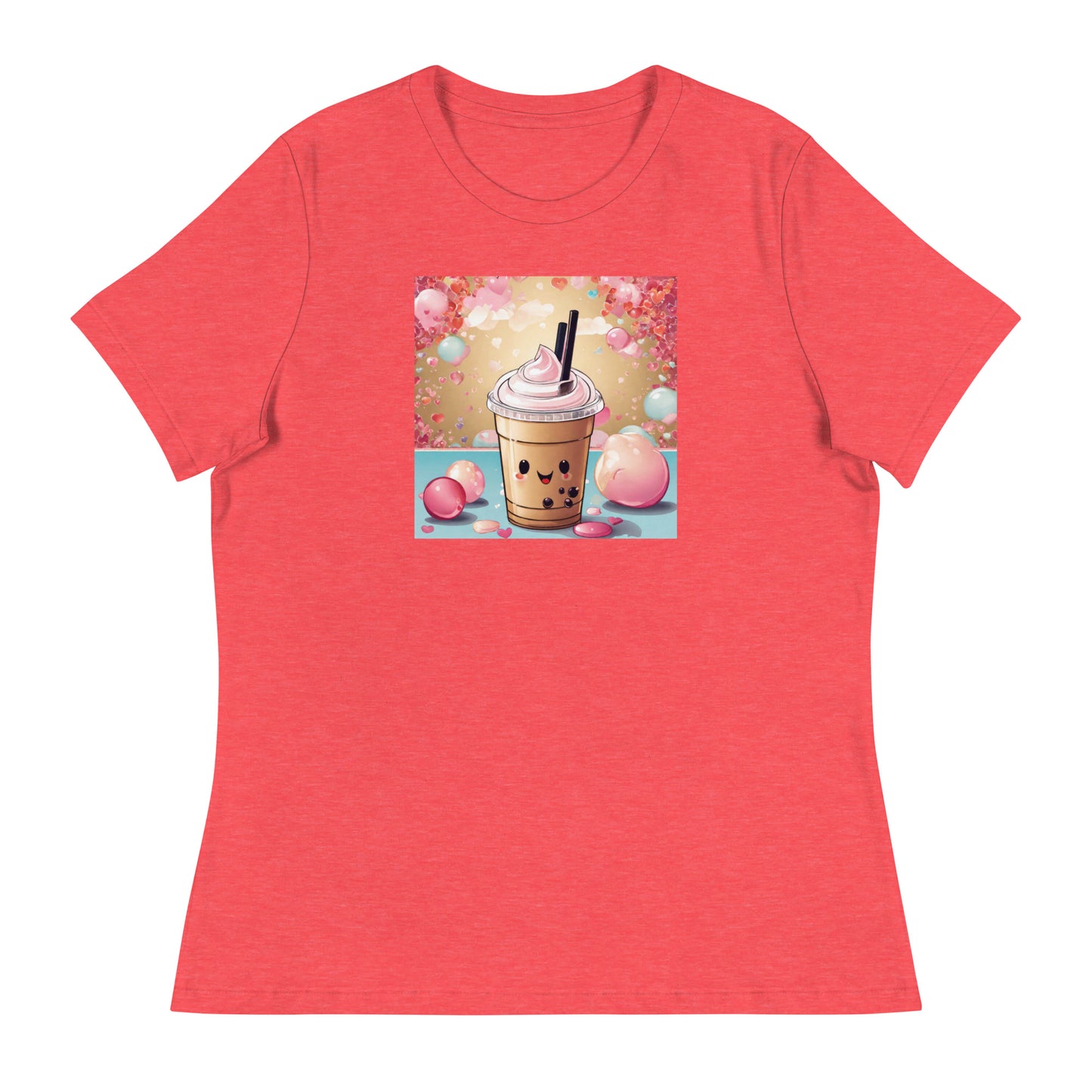 Cute Bubble Milk Tea Women's Boba T-Shirt Heather Red