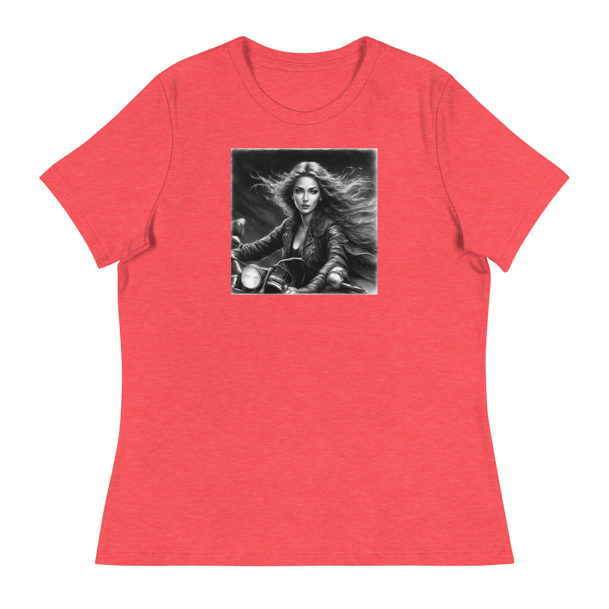 Woman Riding Motorcycle T-Shirt Heather Red