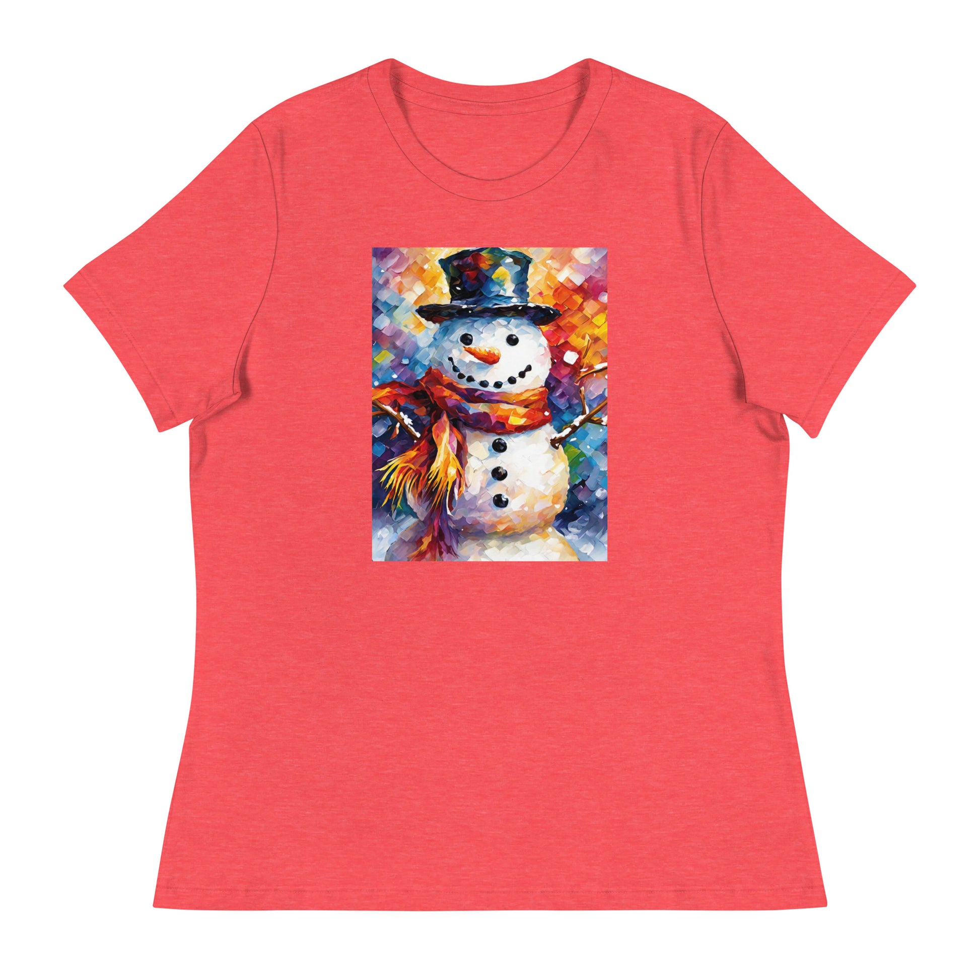 Happy Snowman Women's Christmas T-Shirt Heather Red