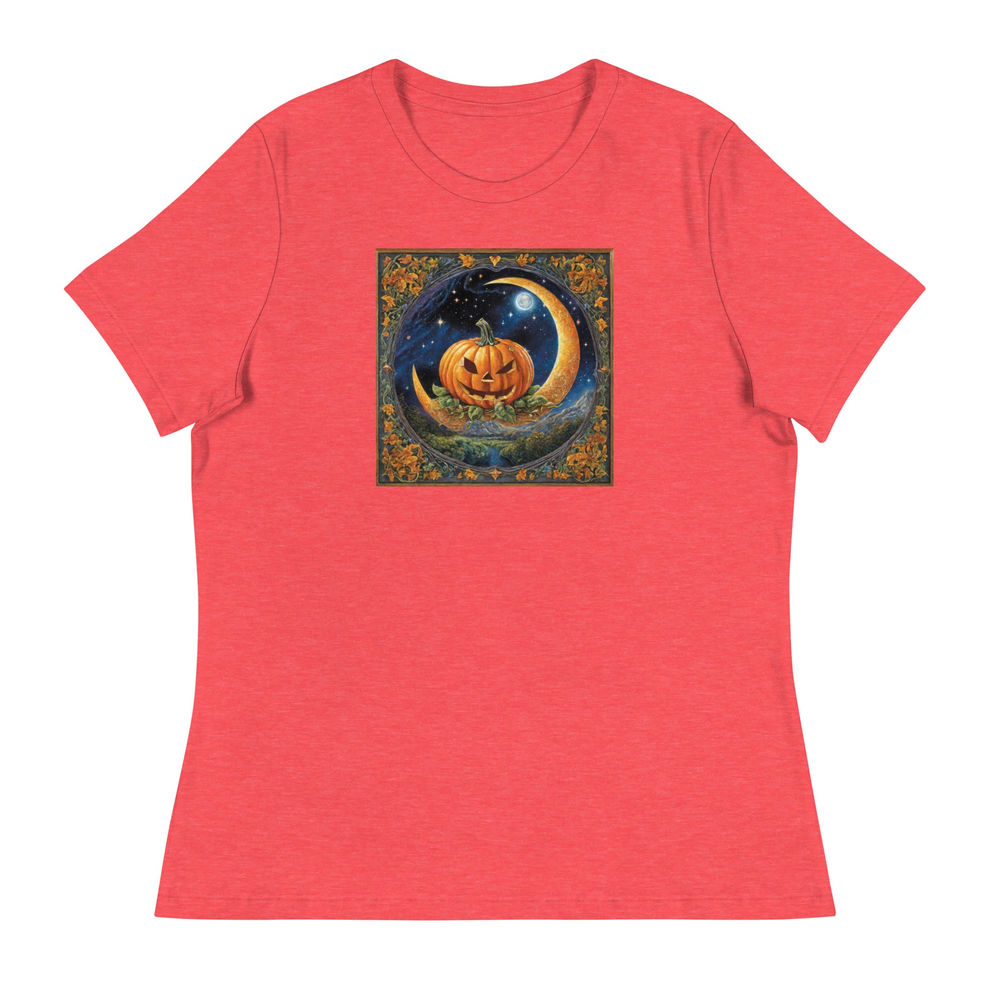 Jack O' Lantern Pumpkin Women's Halloween T-Shirt Heather Red