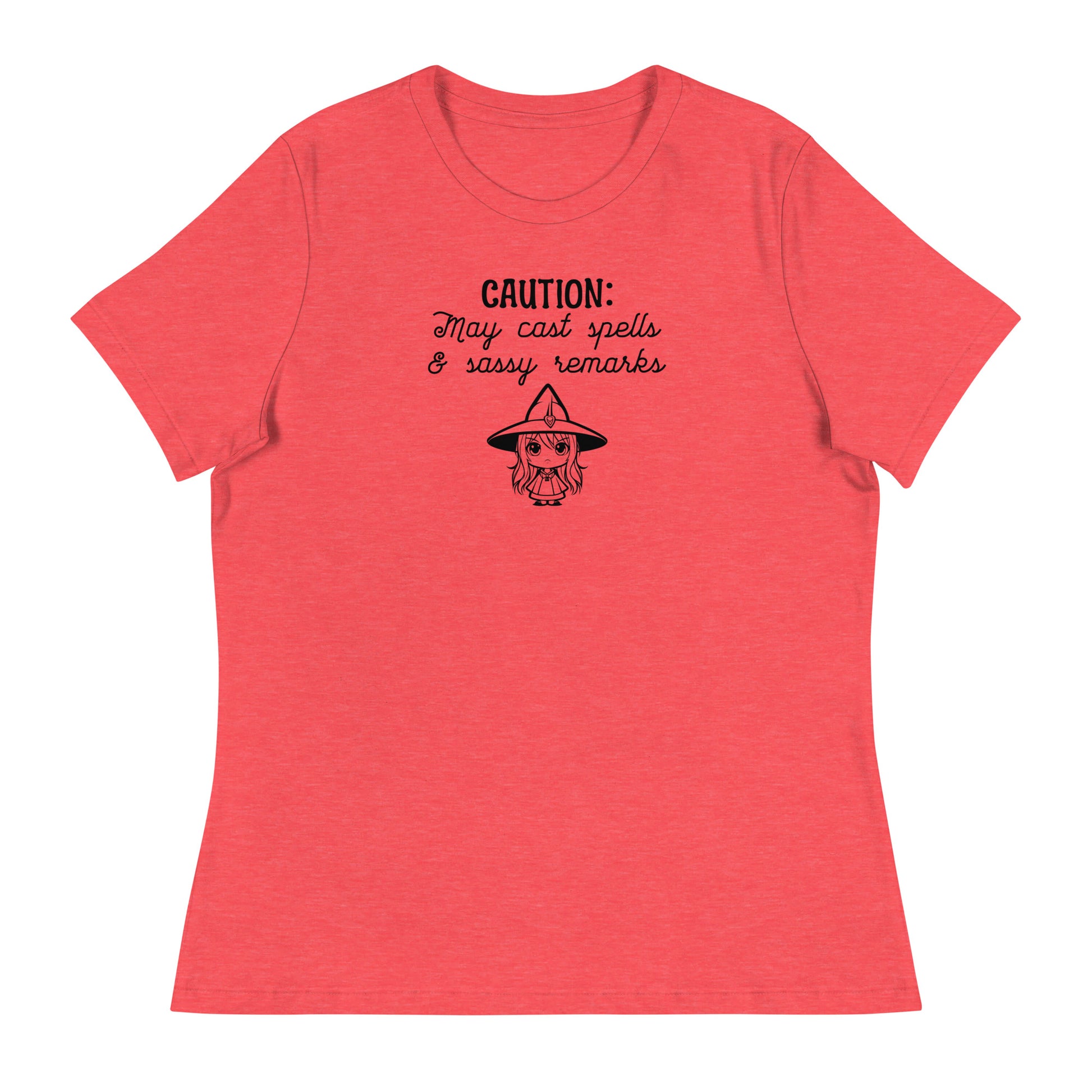 CAUTION: May Cast Spells & Sassy Remarks Women's Halloween T-Shirt Heather Red