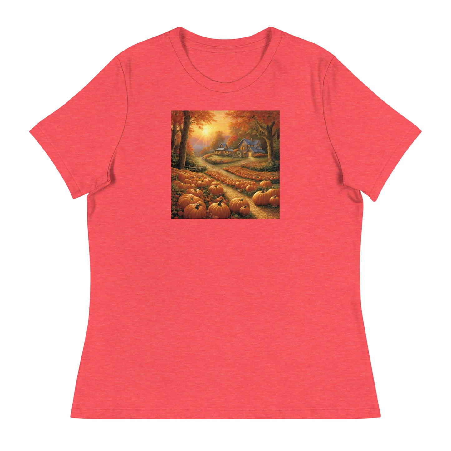 Fall Pumpkin Scene Women's Autumn T-Shirt Heather Red